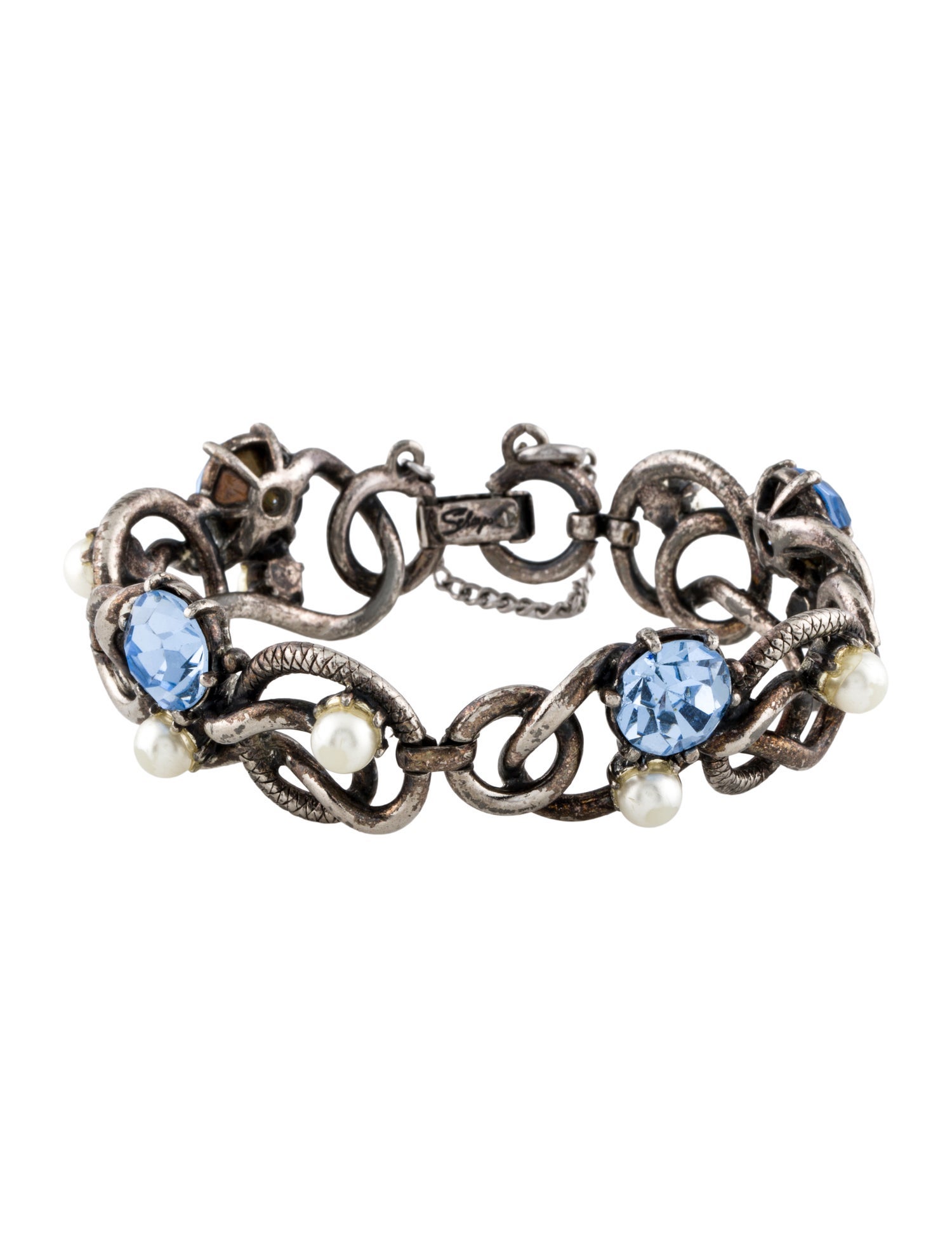 Schiaparelli Faux Pearl & Crystal Link Bracelet