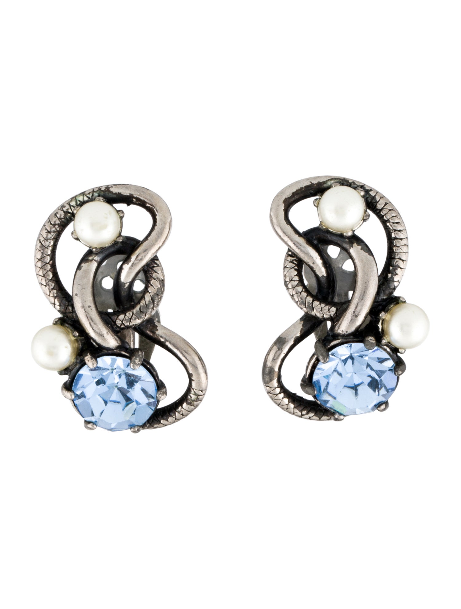 Schiaparelli Faux Pearl & Crystal Clip-On Earrings