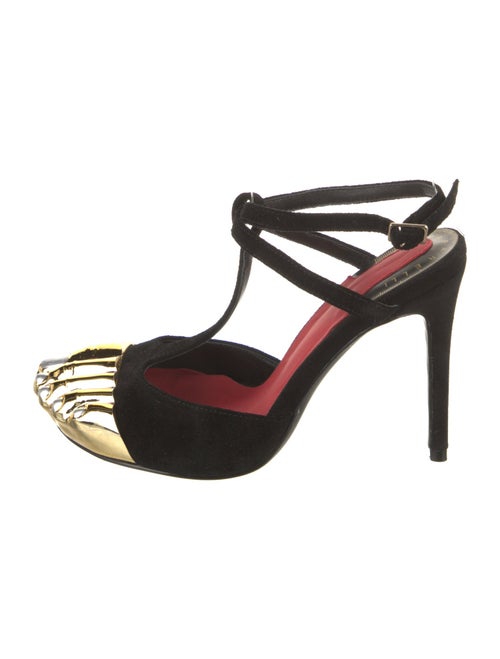 Schiaparelli Suede Colorblock Pattern T-Strap Pumps