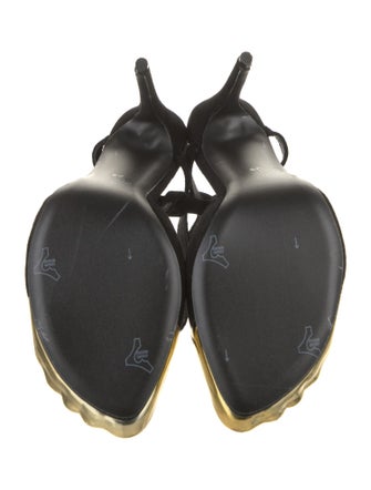 Schiaparelli Suede Colorblock Pattern T-Strap Pumps