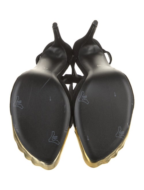 Schiaparelli Suede Colorblock Pattern T-Strap Pumps