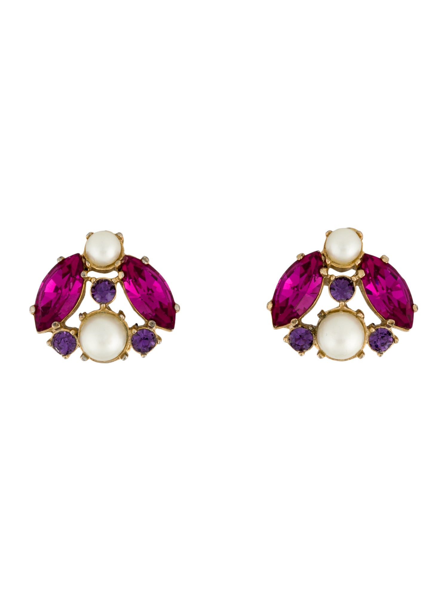 Schiaparelli Crystals & Faux Pearl Clip-On Earrings