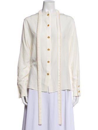 Schiaparelli Silk Mock Neck Button-Up Top
