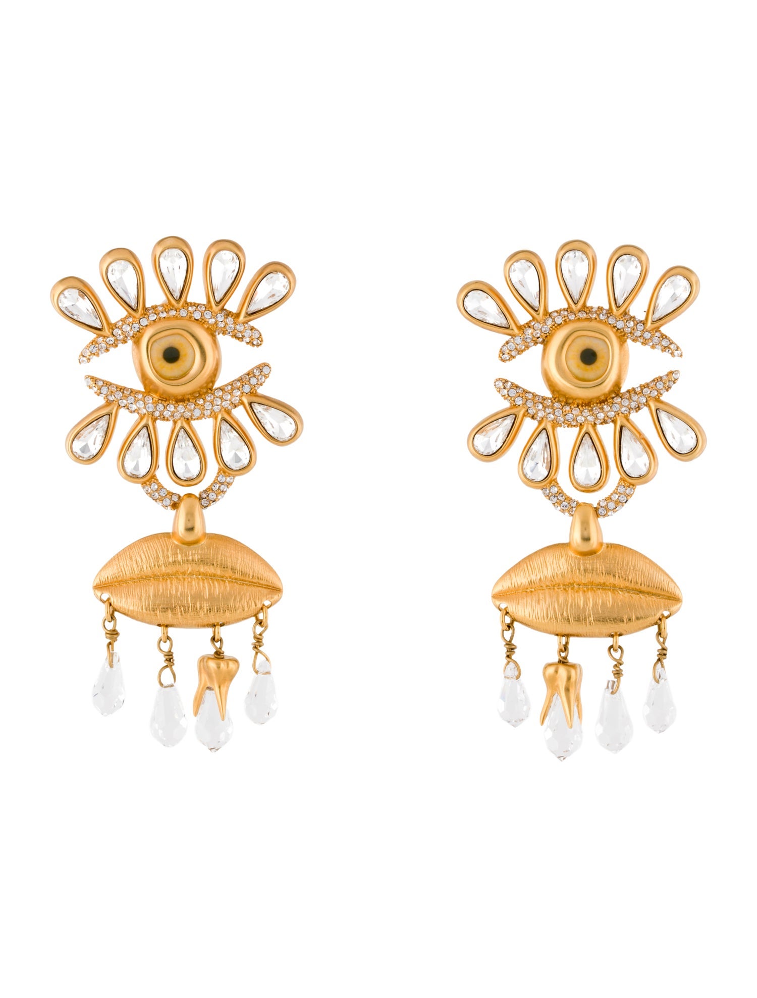 Schiaparelli Crystal 'Mouth & Eye' Drop Earrings