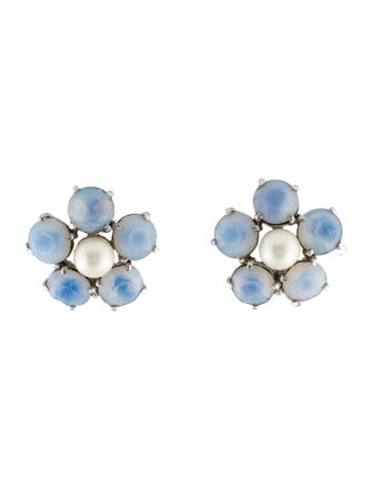 Schiaparelli Faux Pearl & Crystal Cluster Clip-On Earrings