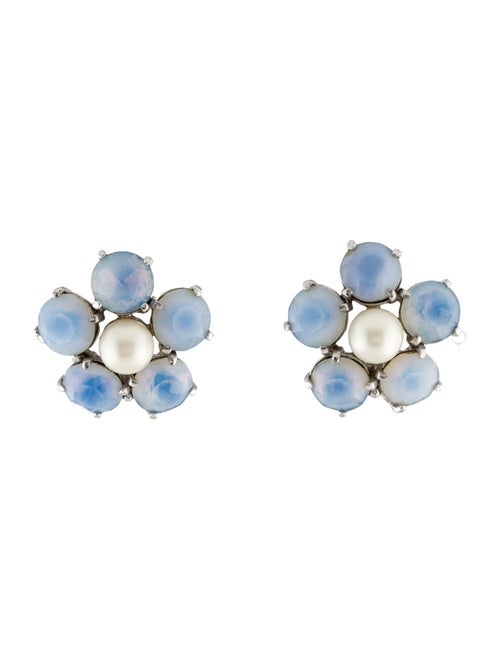 Schiaparelli Faux Pearl & Crystal Cluster Clip-On Earrings