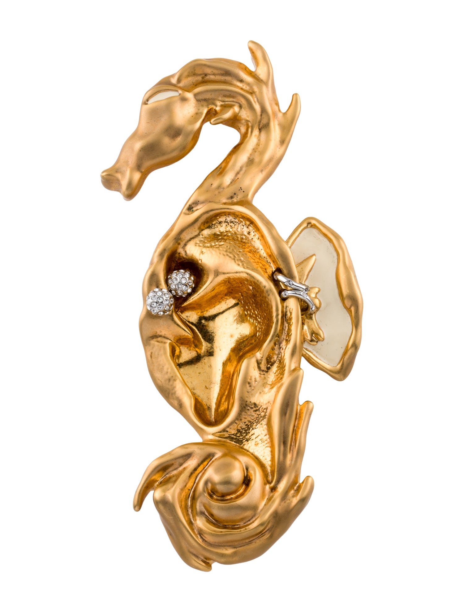 Schiaparelli Crystal & Enamel Seahorse Pin Brooch