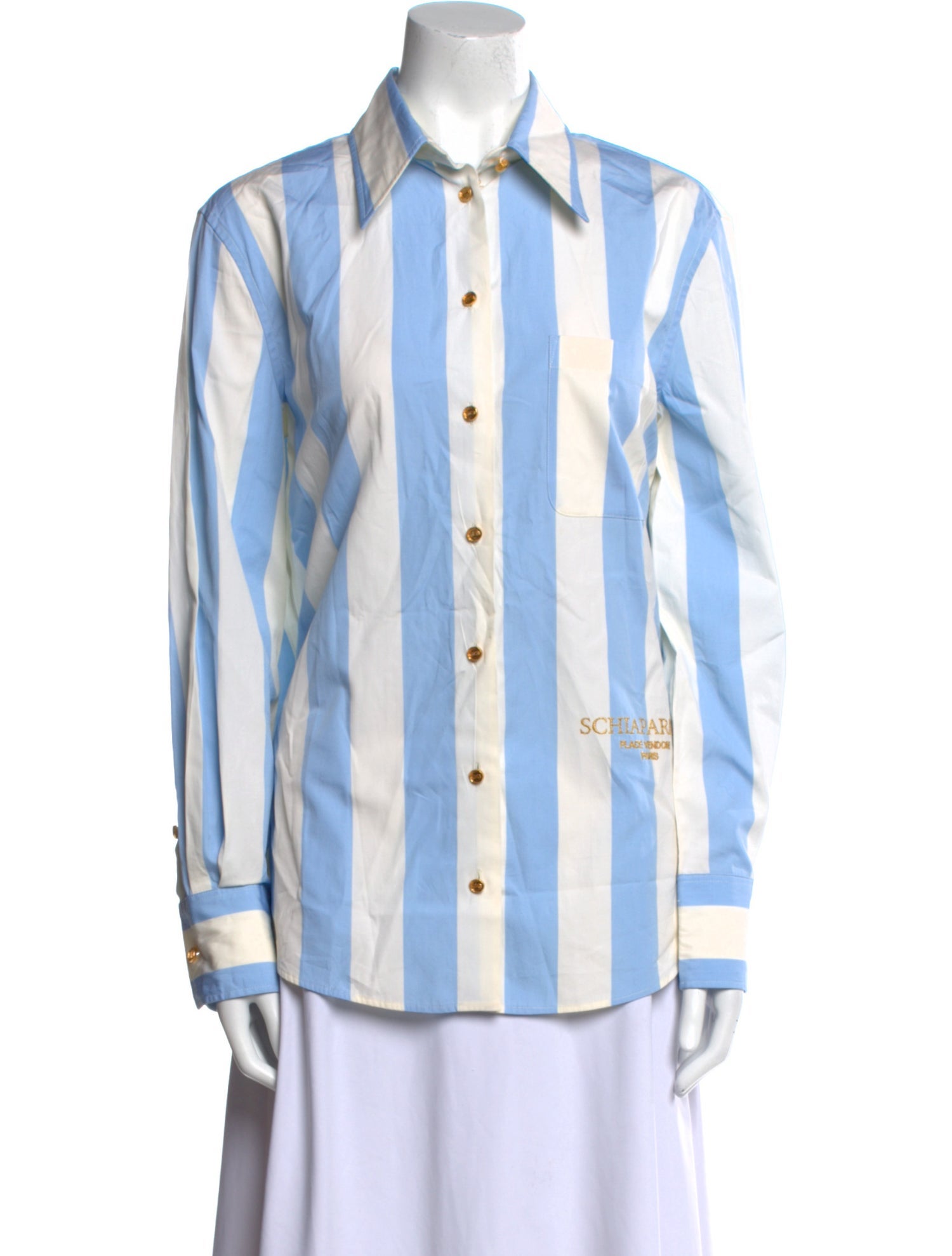 Schiaparelli Striped Long Sleeve Button-Up Top