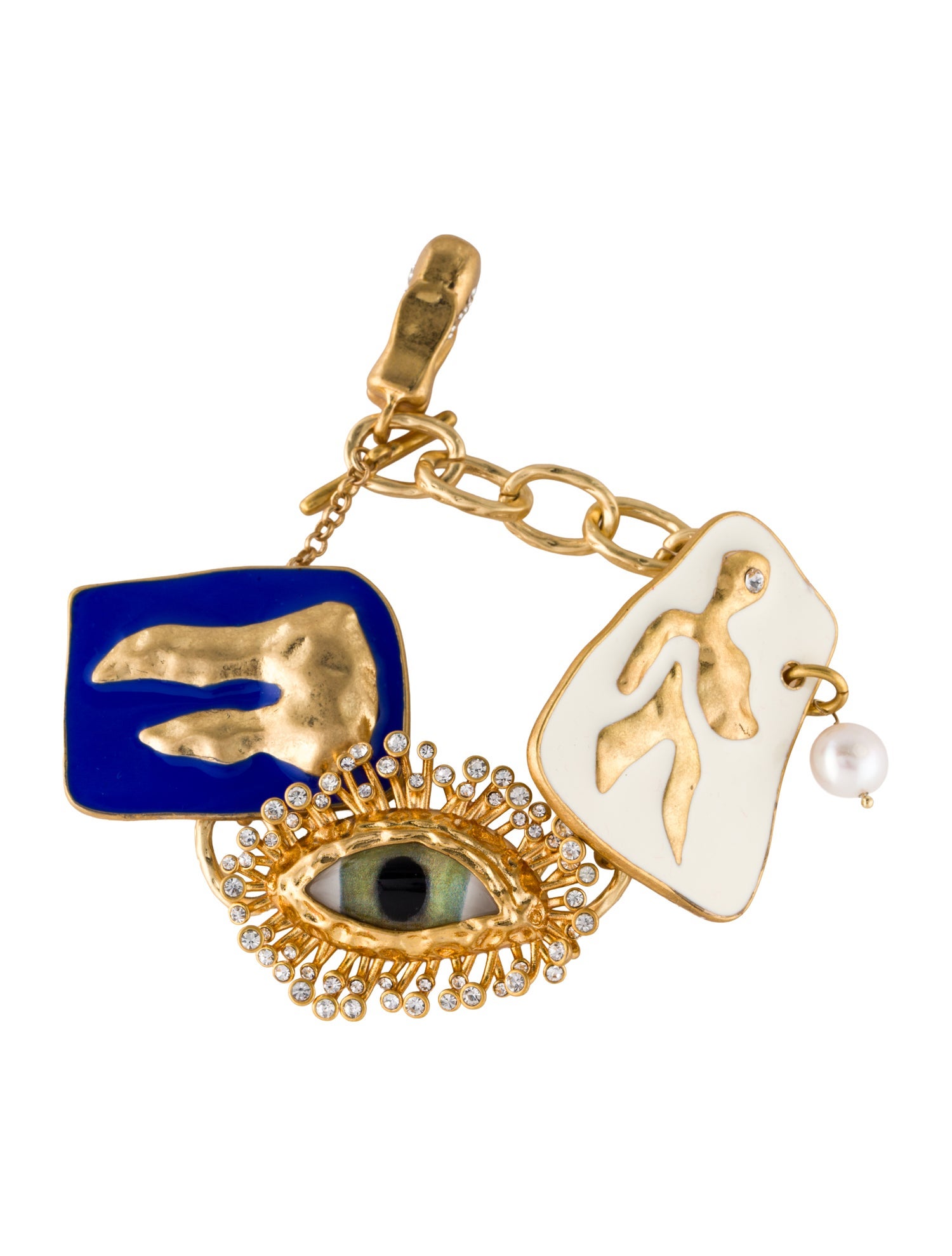 Schiaparelli Pearl, Strass & Enamel Anatomy Lucky Charms Link Bracelet