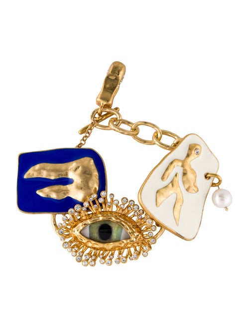 Schiaparelli Pearl, Strass & Enamel Anatomy Lucky Charms Link Bracelet