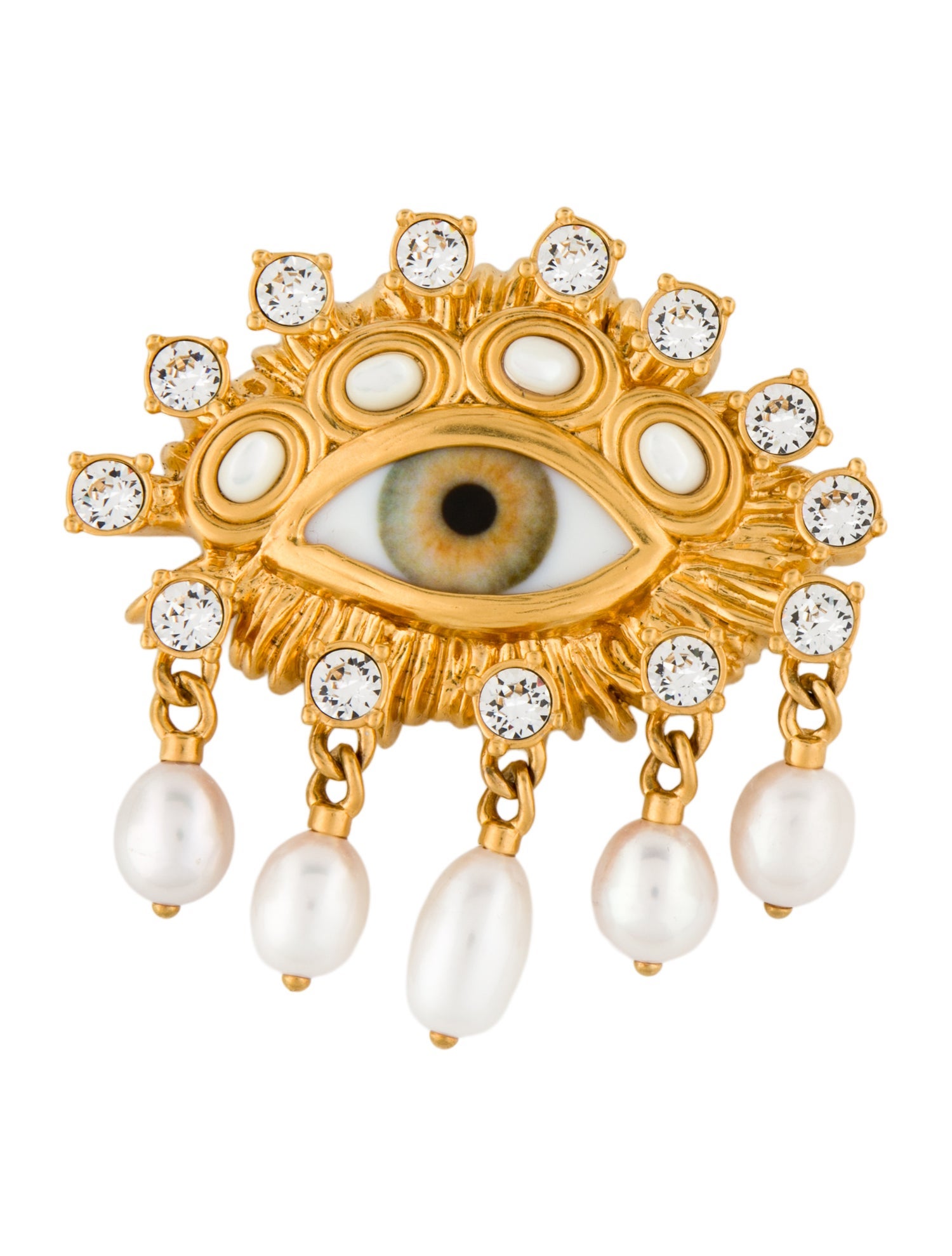 Schiaparelli Faux Pearl, Crystal & Resin Brooch Pin