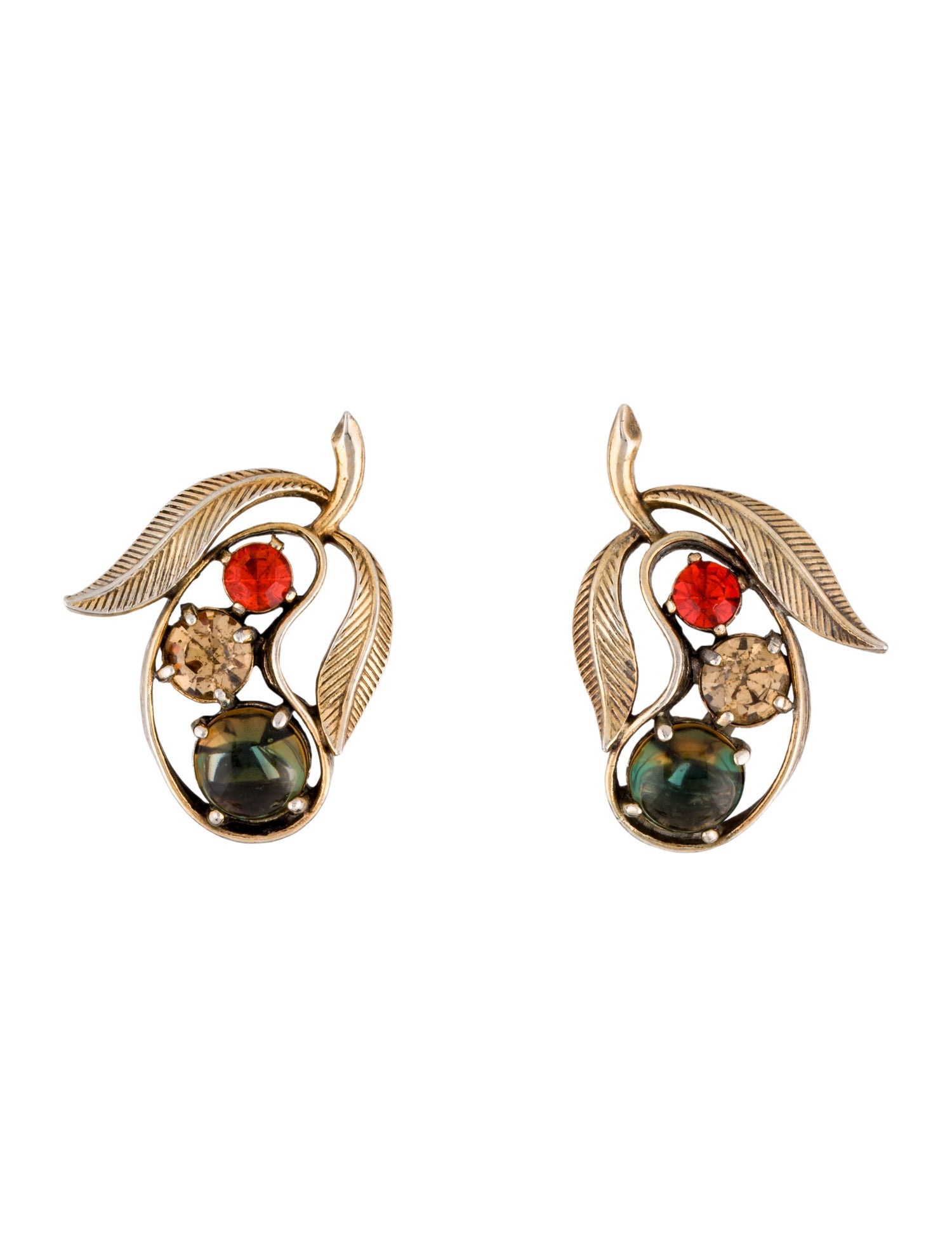 Schiaparelli Crystal Pear Clip On Earrings