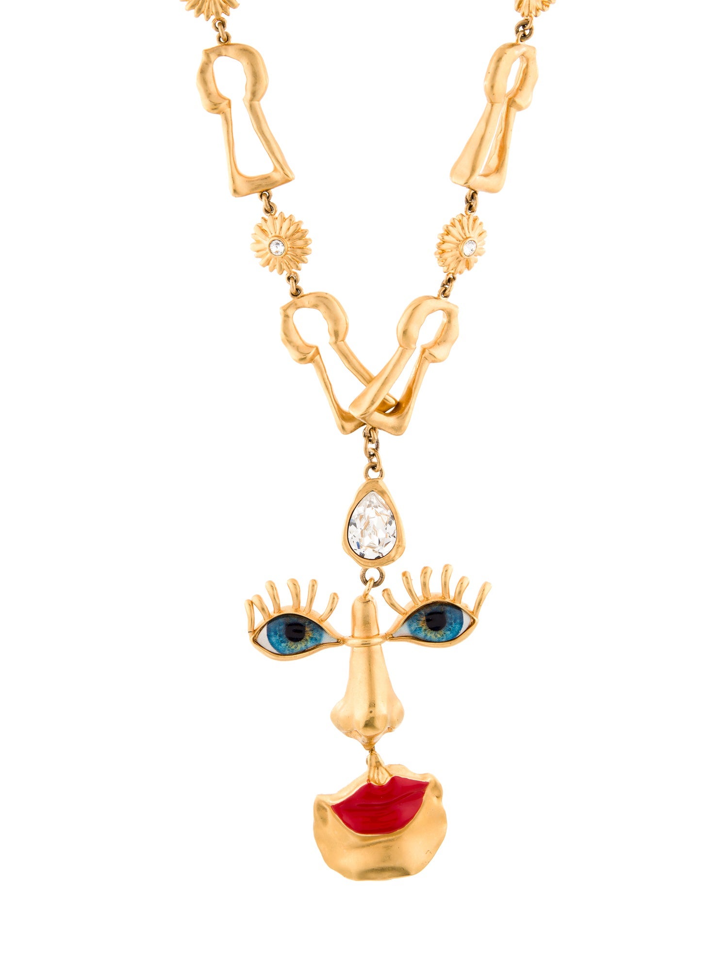 Schiaparelli Enamel & Strass Visage Pendant Necklace