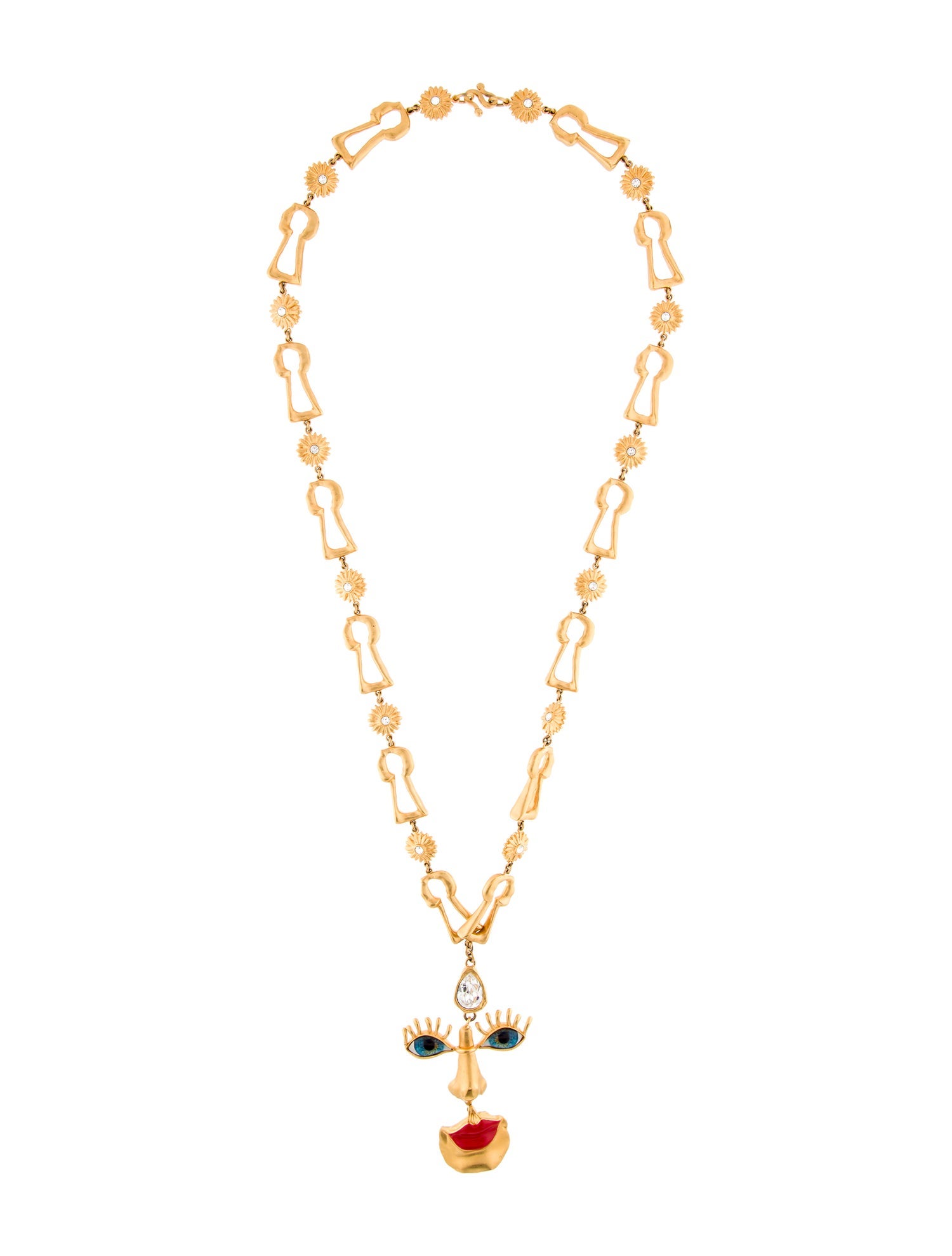 Schiaparelli Enamel & Strass Visage Pendant Necklace