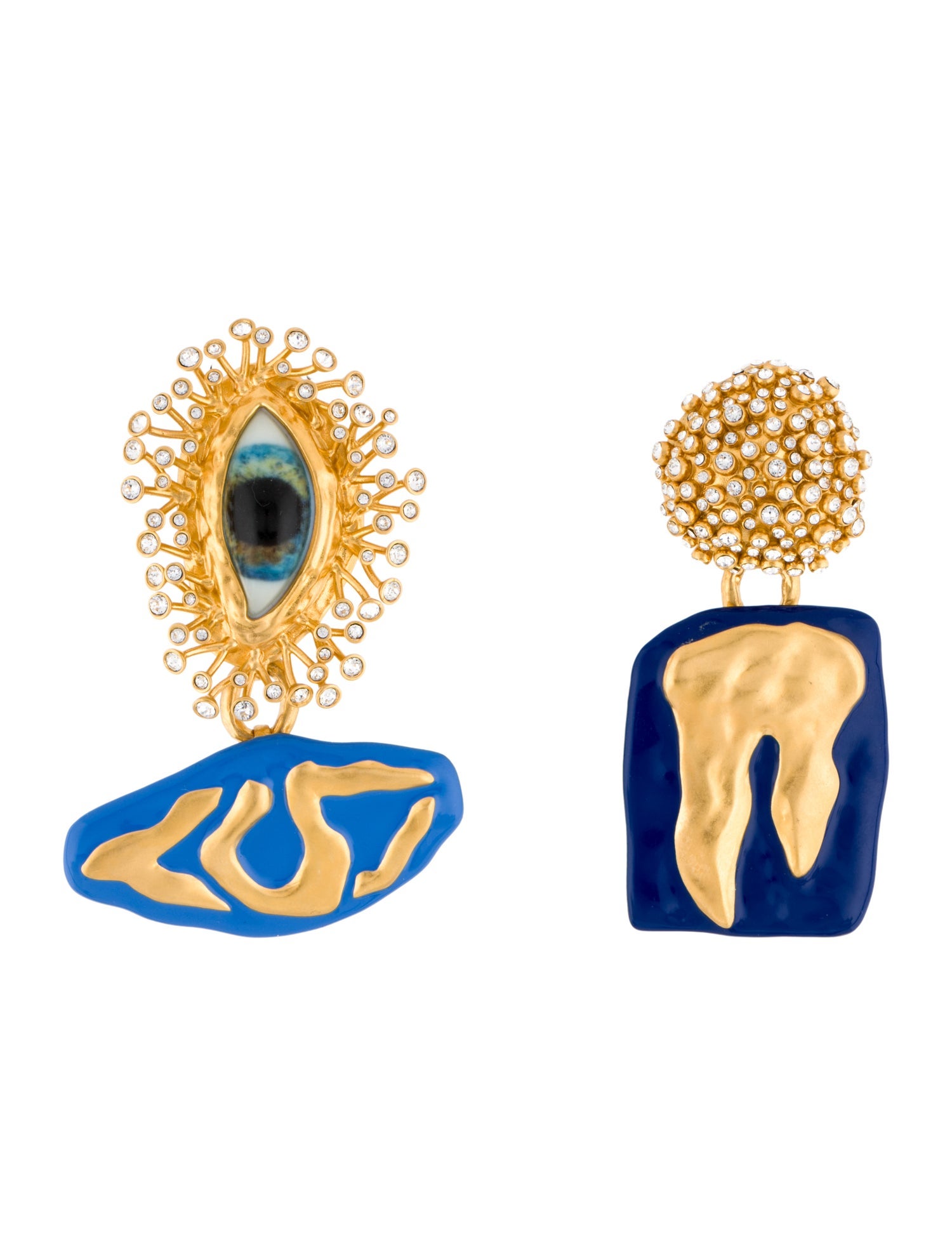Schiaparelli Crystal & Enamel "Anatomy" Earclip Drop Earrings