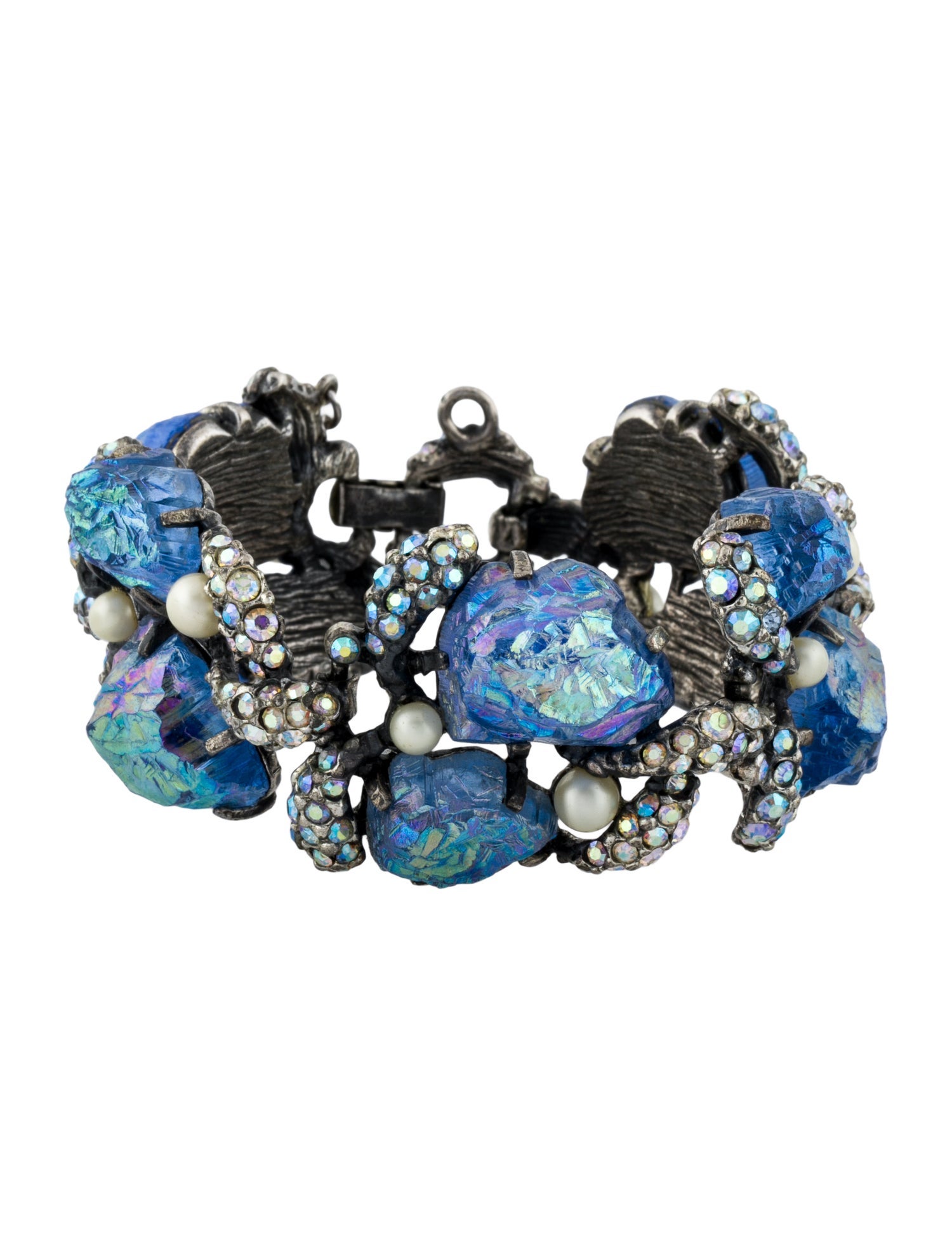 Schiaparelli Vintage Faux Pearl & Crystal Link Bracelet