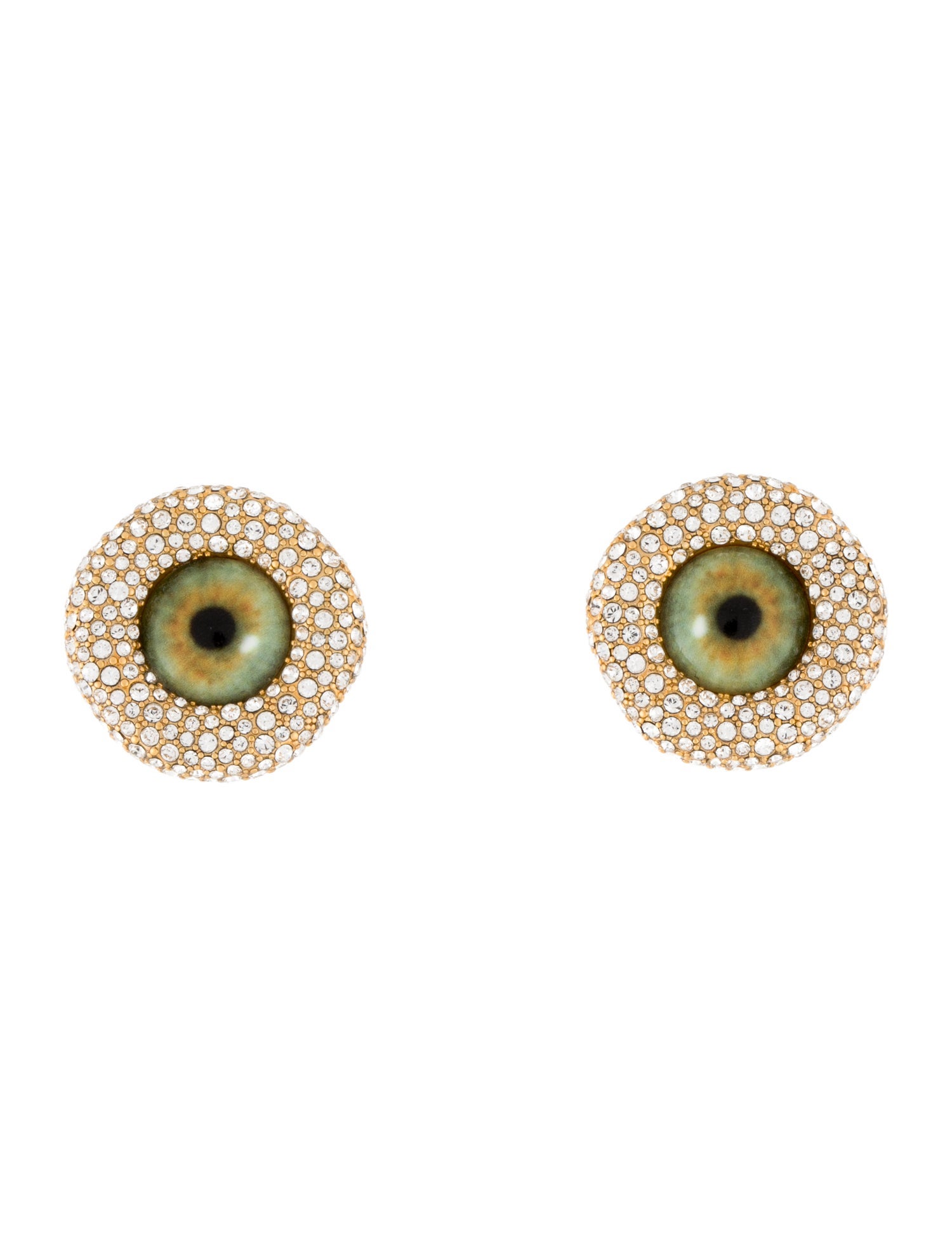 Schiaparelli Crystal, Glass & Enamel Eye Stud Earclip Earrings