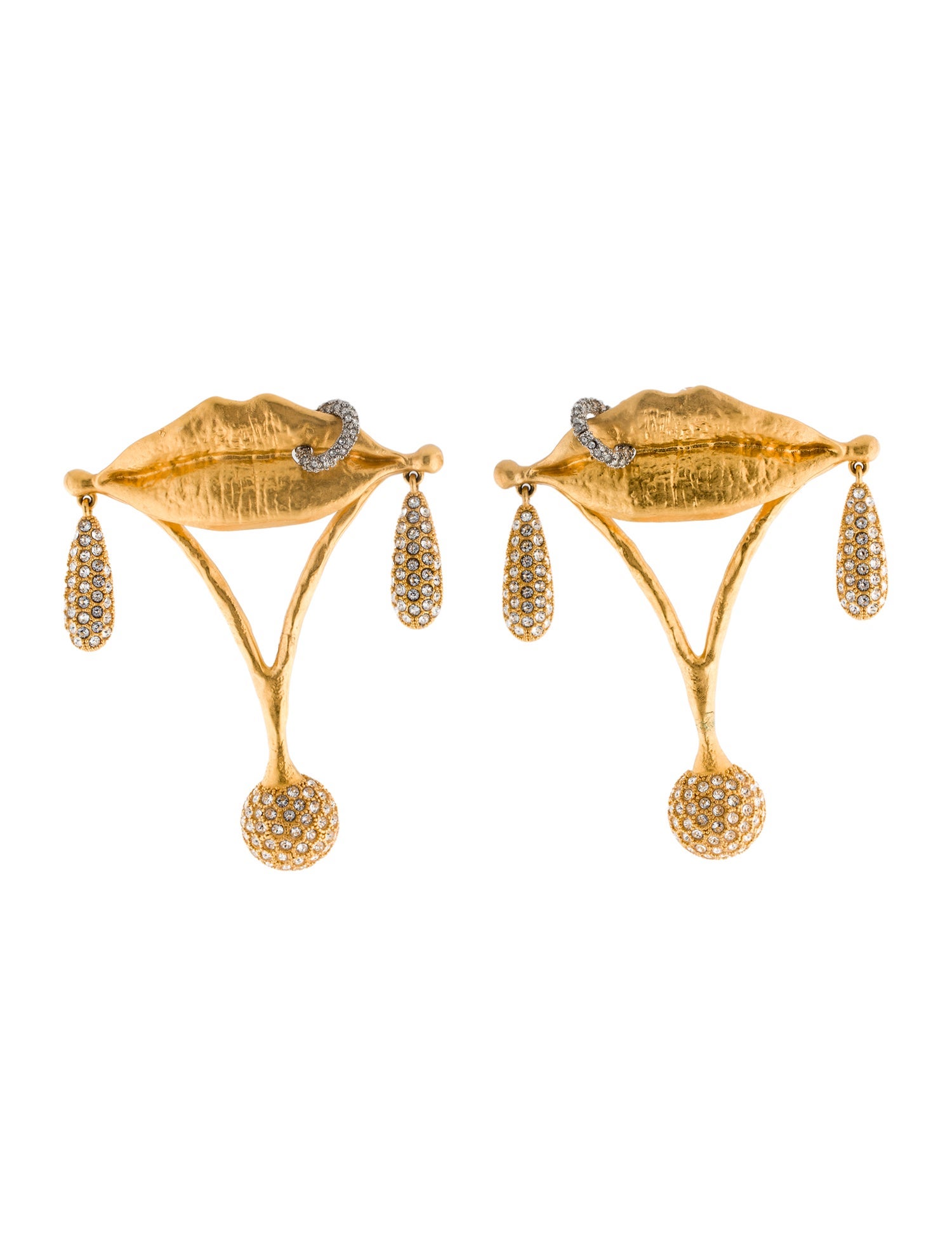 Schiaparelli Crystal Pierced Mouth Clip-On Earrings