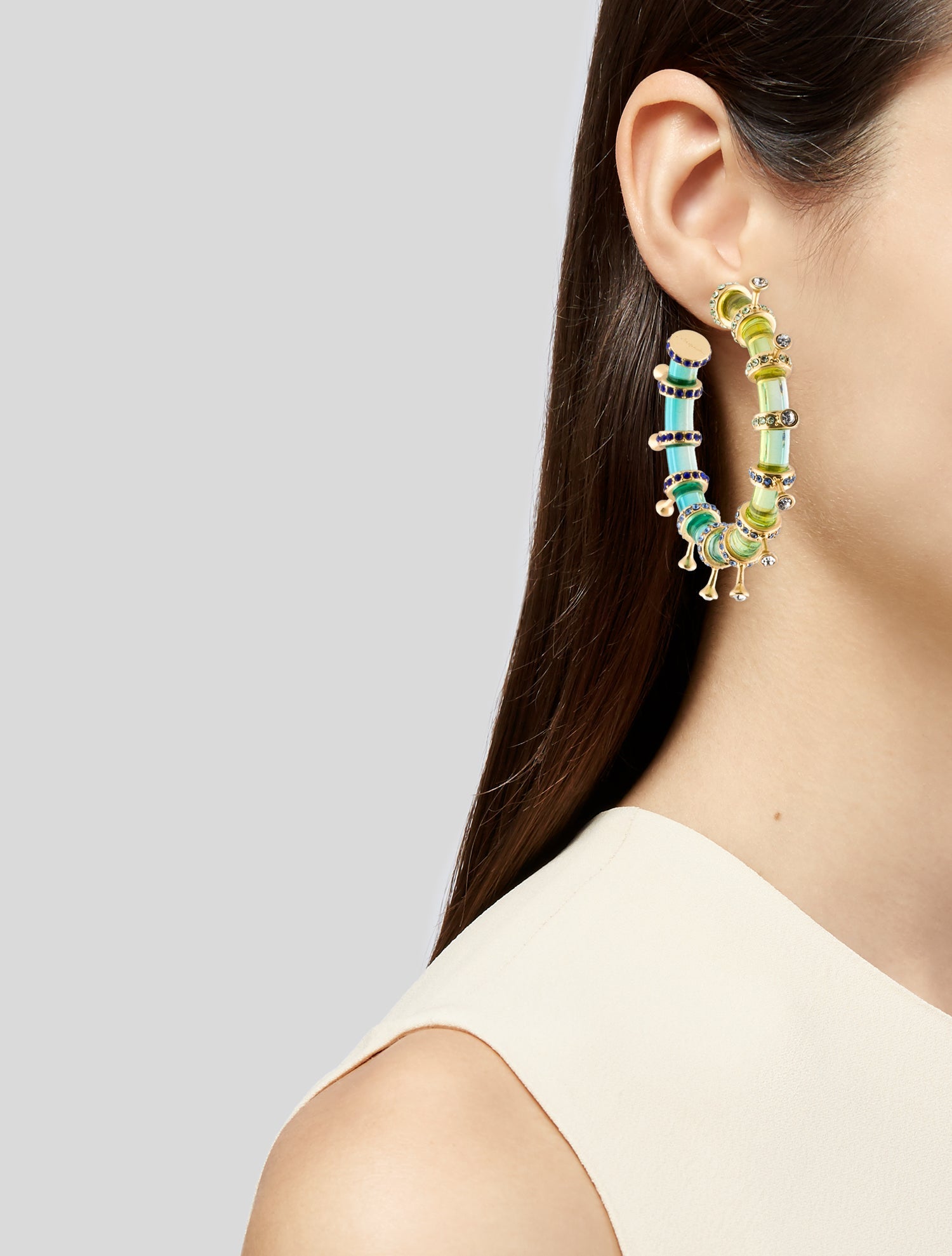 Schiaparelli Resin & Rhinestones Hoop Earrings