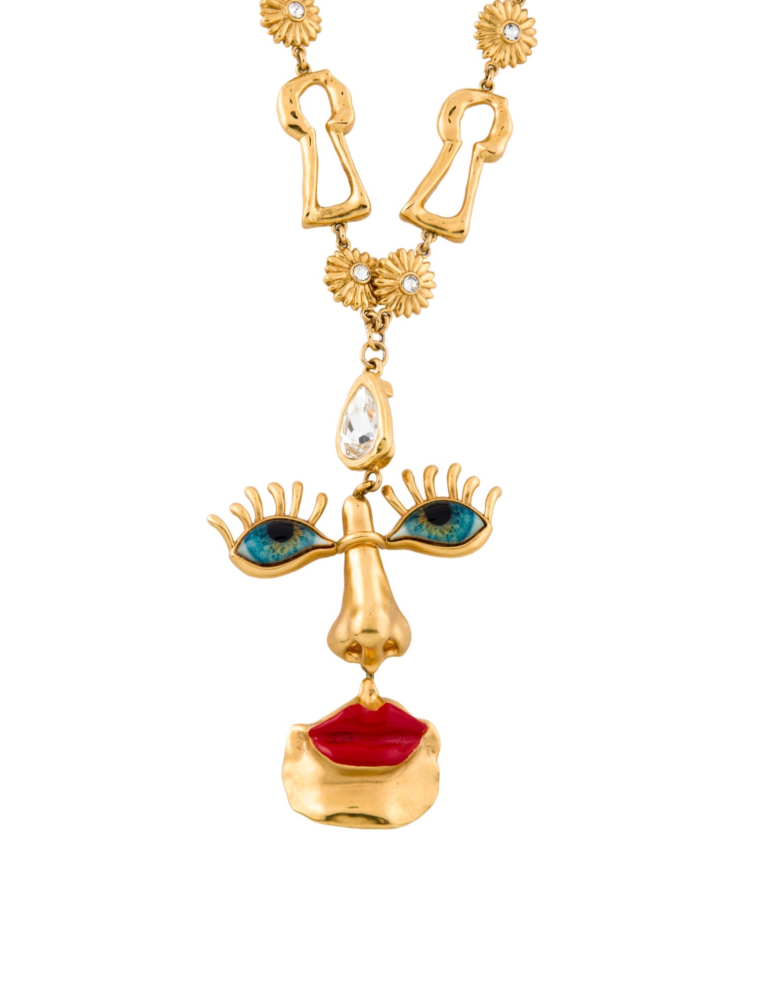 Schiaparelli Crystal & Enamel Visage Pendant Necklace
