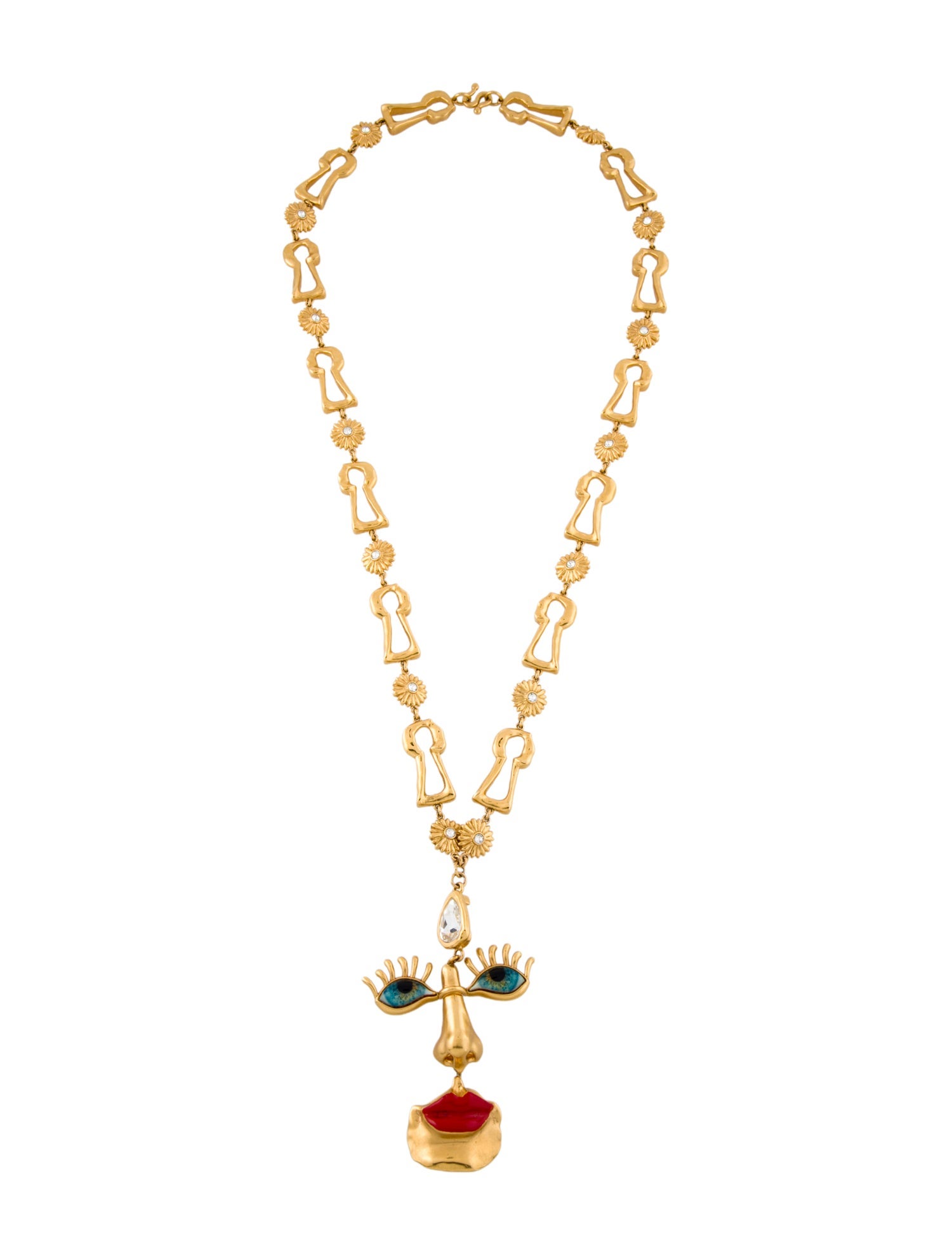 Schiaparelli Crystal & Enamel Visage Pendant Necklace