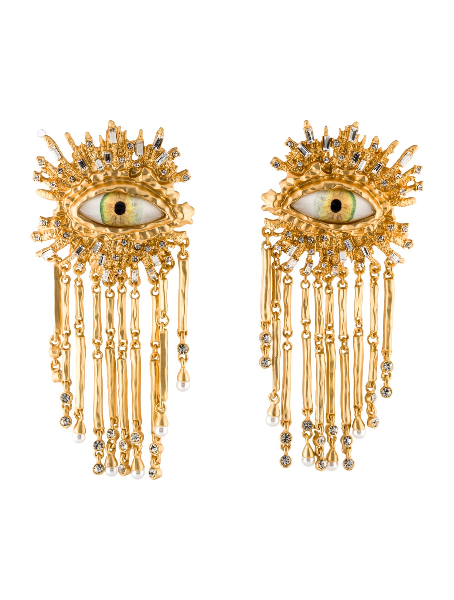 Schiaparelli Faux Pearl & Crystal Eye Earclip Drop Earrings