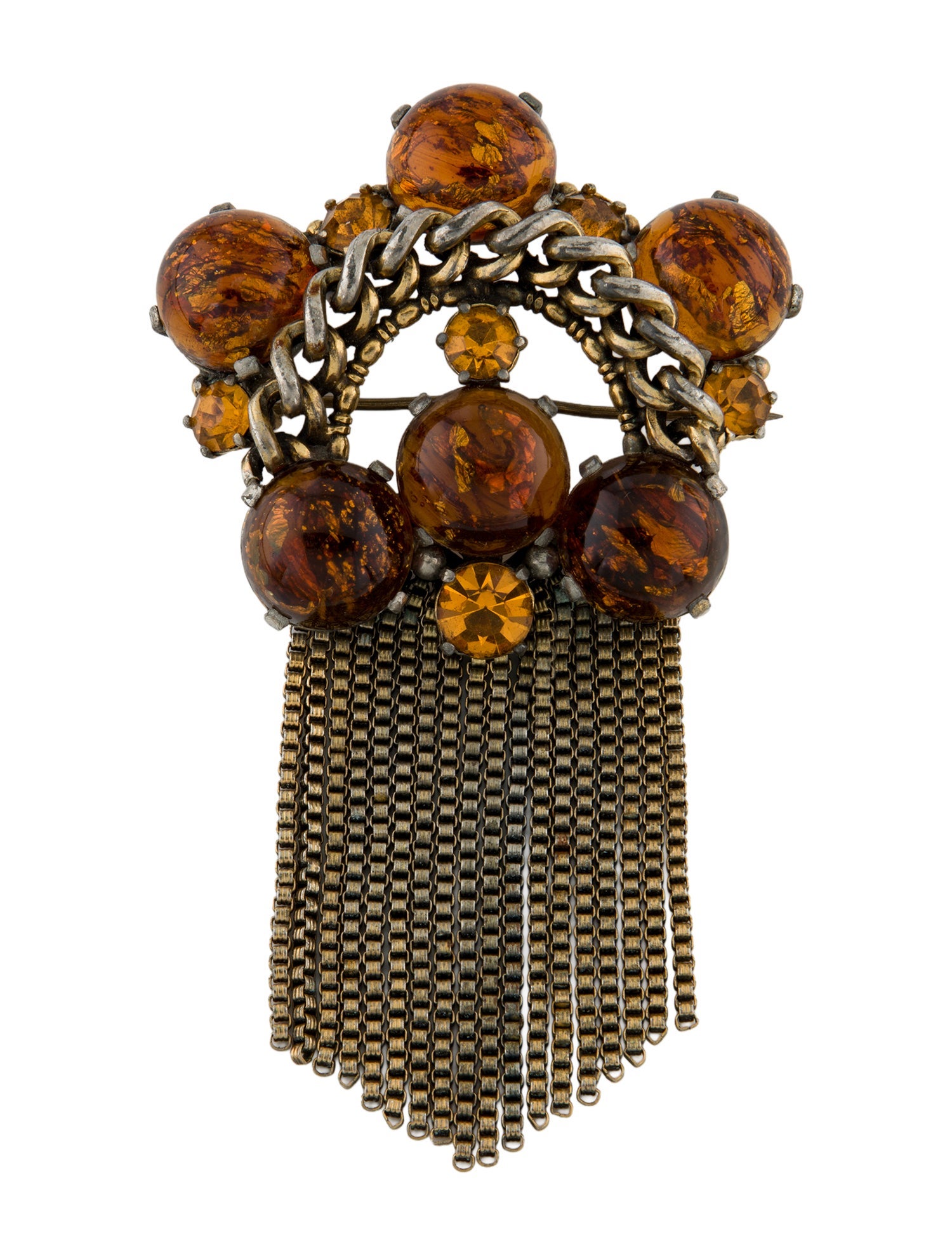 Schiaparelli Vintage Crystal & Resin Tassel Brooch Pin