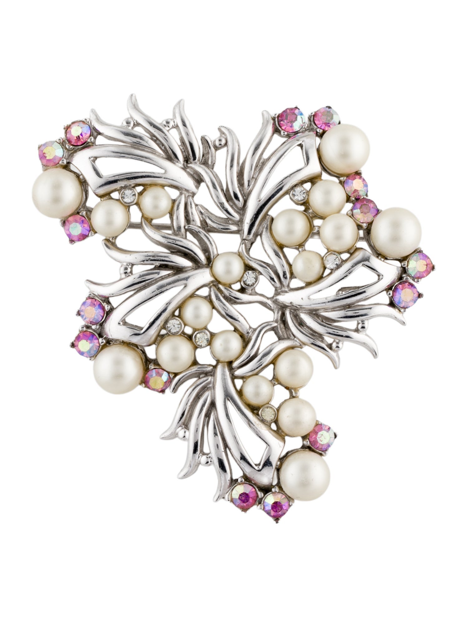 Schiaparelli Faux Pearl & Crystal Pin Brooch