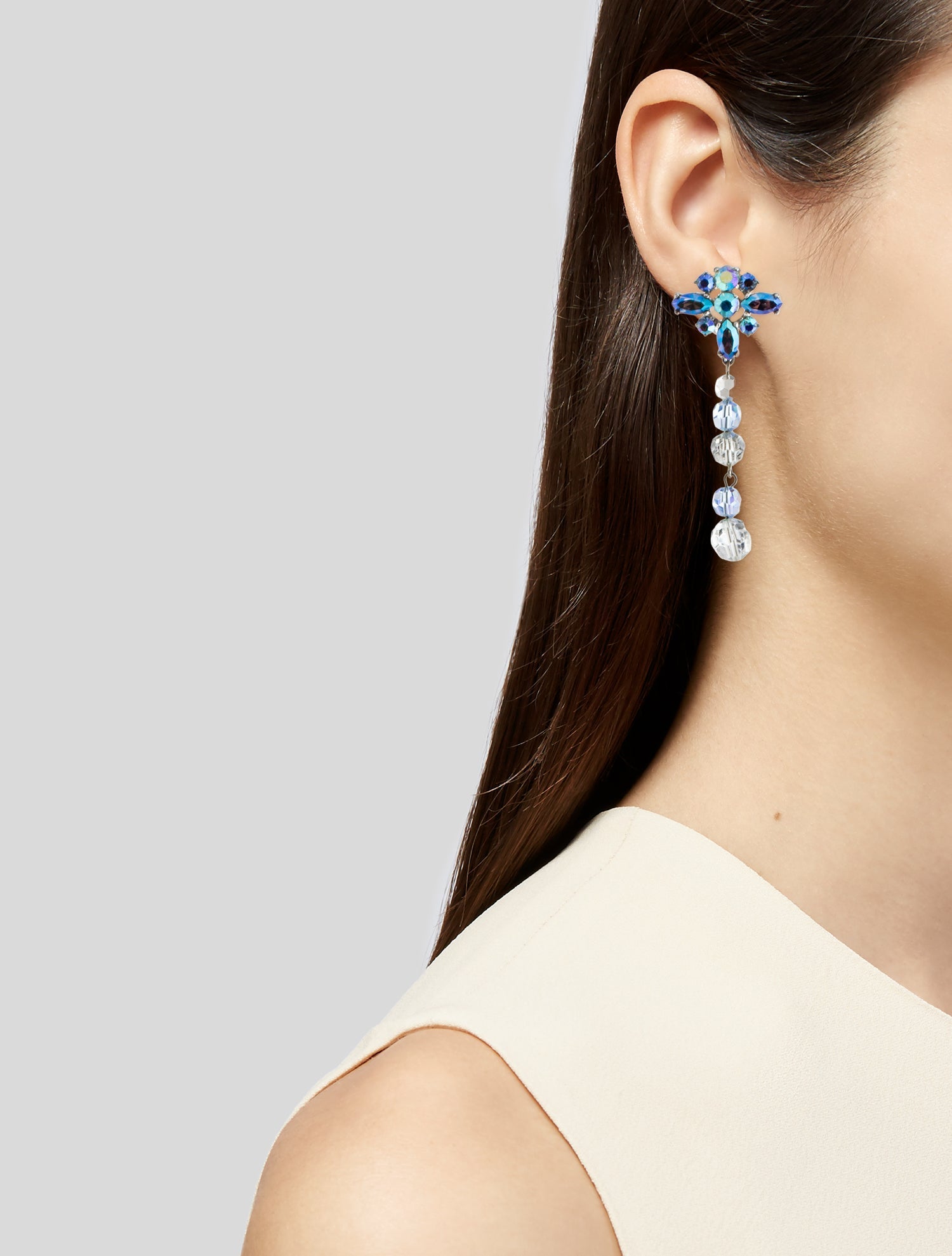 Schiaparelli Vintage Crystal & Bead Clip-On Drop Earrings