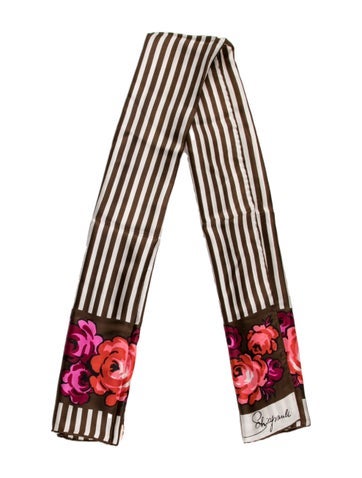Pre-owned Schiaparelli Silk Floral Print Scarf In Brown