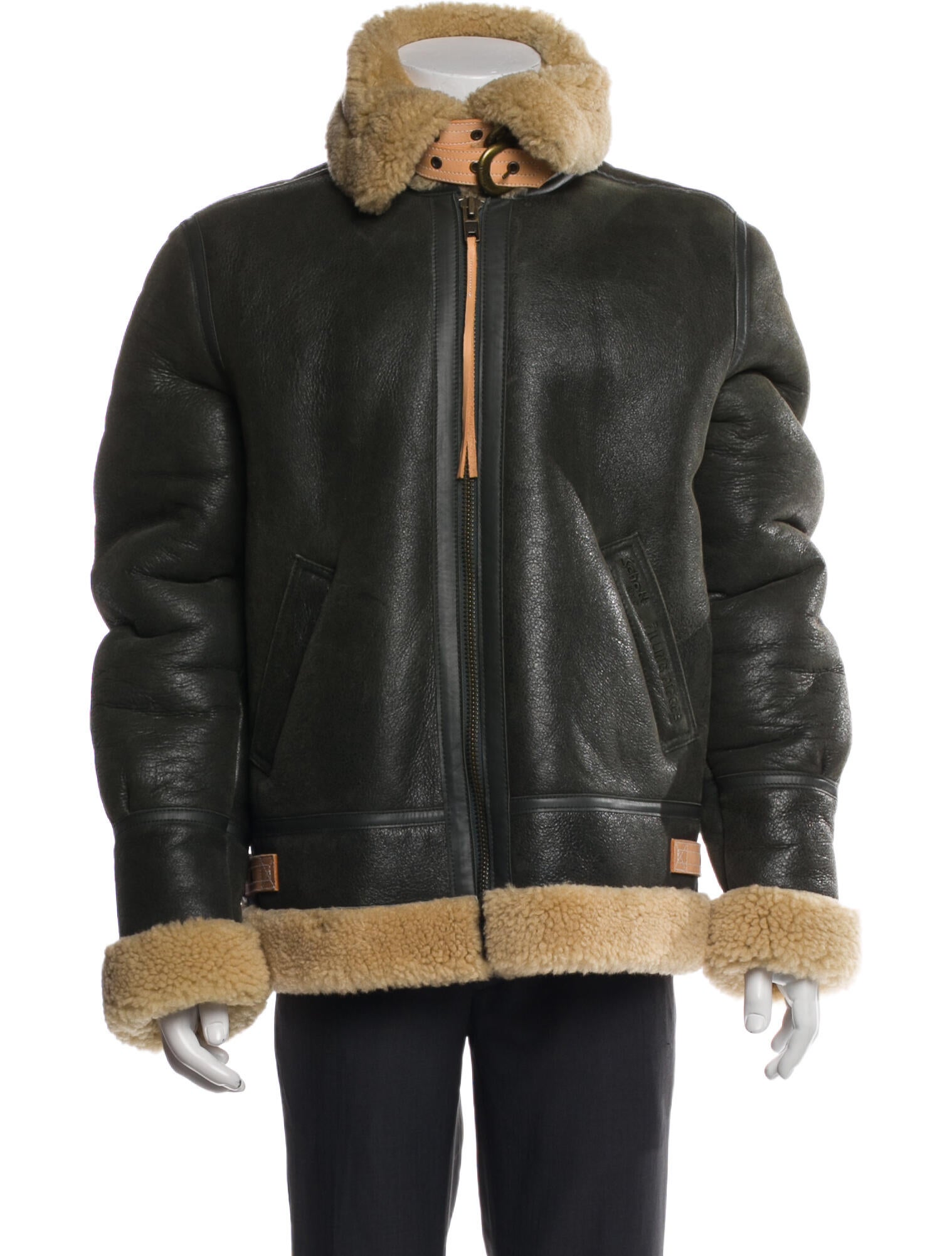 Schott NYC Leather Colorblock Pattern Puffer Coat