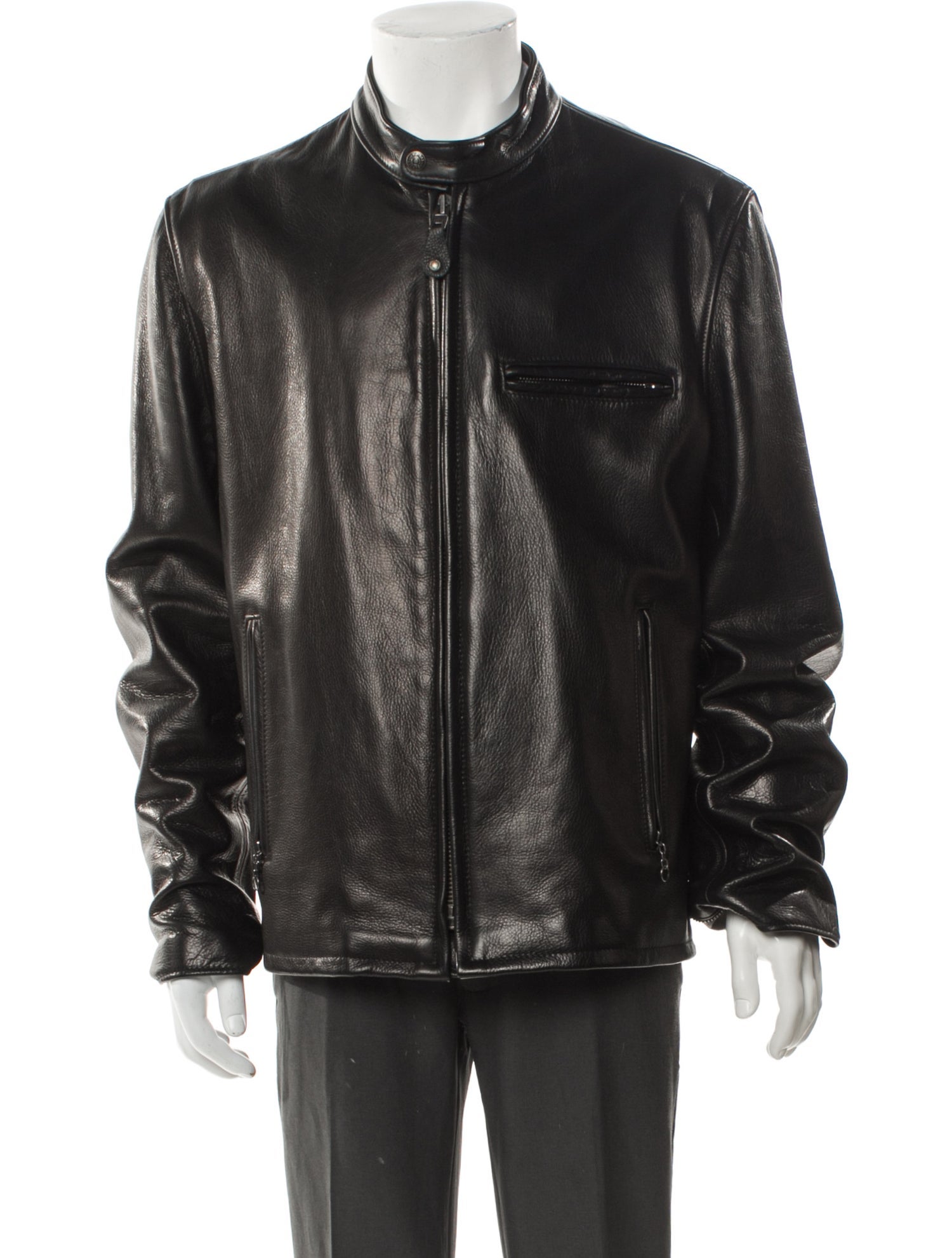 Schott NYC 530 Waxed Natural Pebbled Cowhide Café Leather Moto Jacket