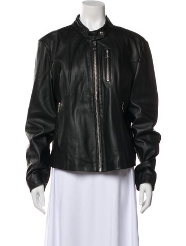 Pre-owned Schott Leather Biker Jacket In Black