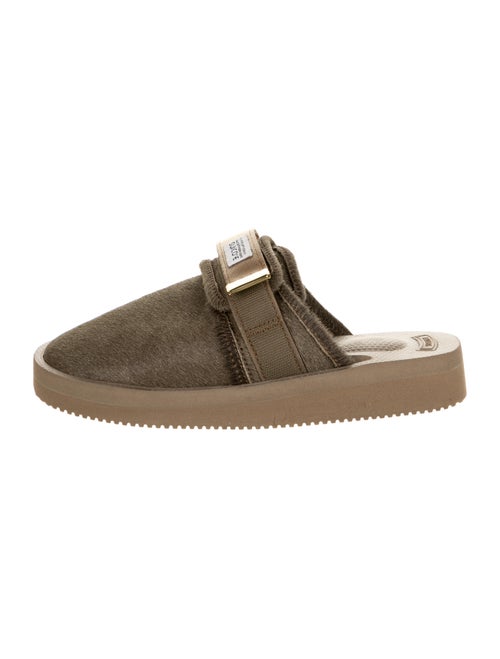 Suicoke Ponyhair Fur Trim Slides Green