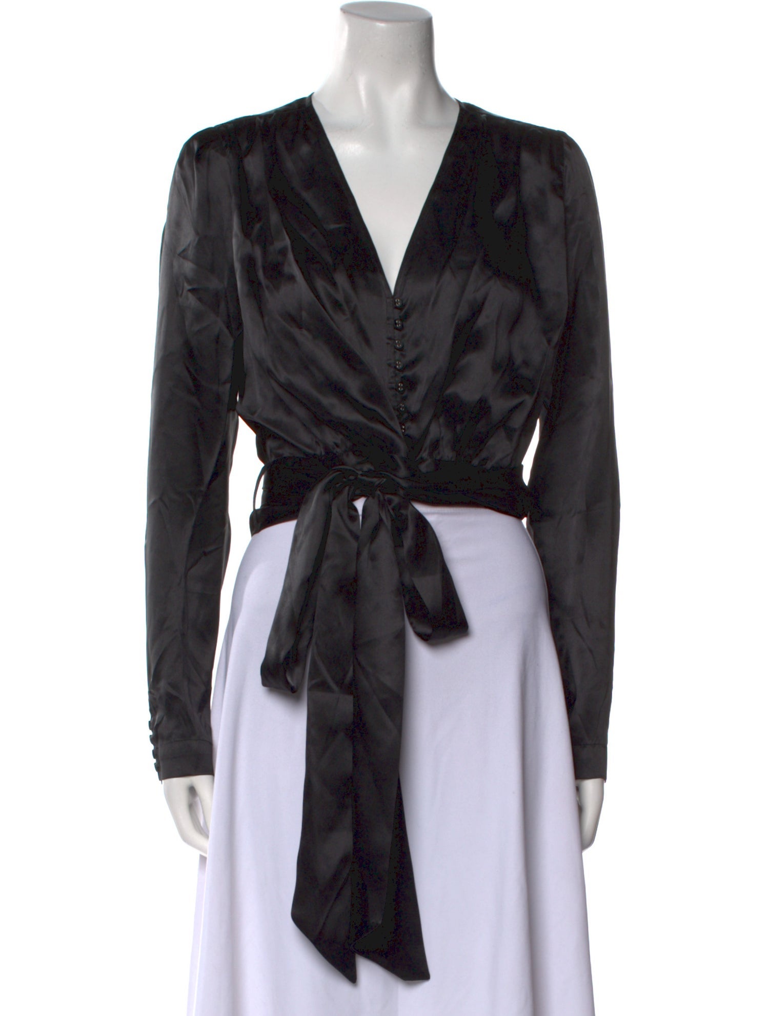 Secret Mission Silk V-Neck Crop Top w/ Tags