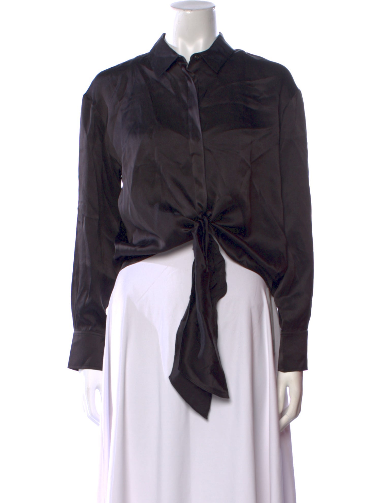 Secret Mission Silk Long Sleeve Button-Up Top