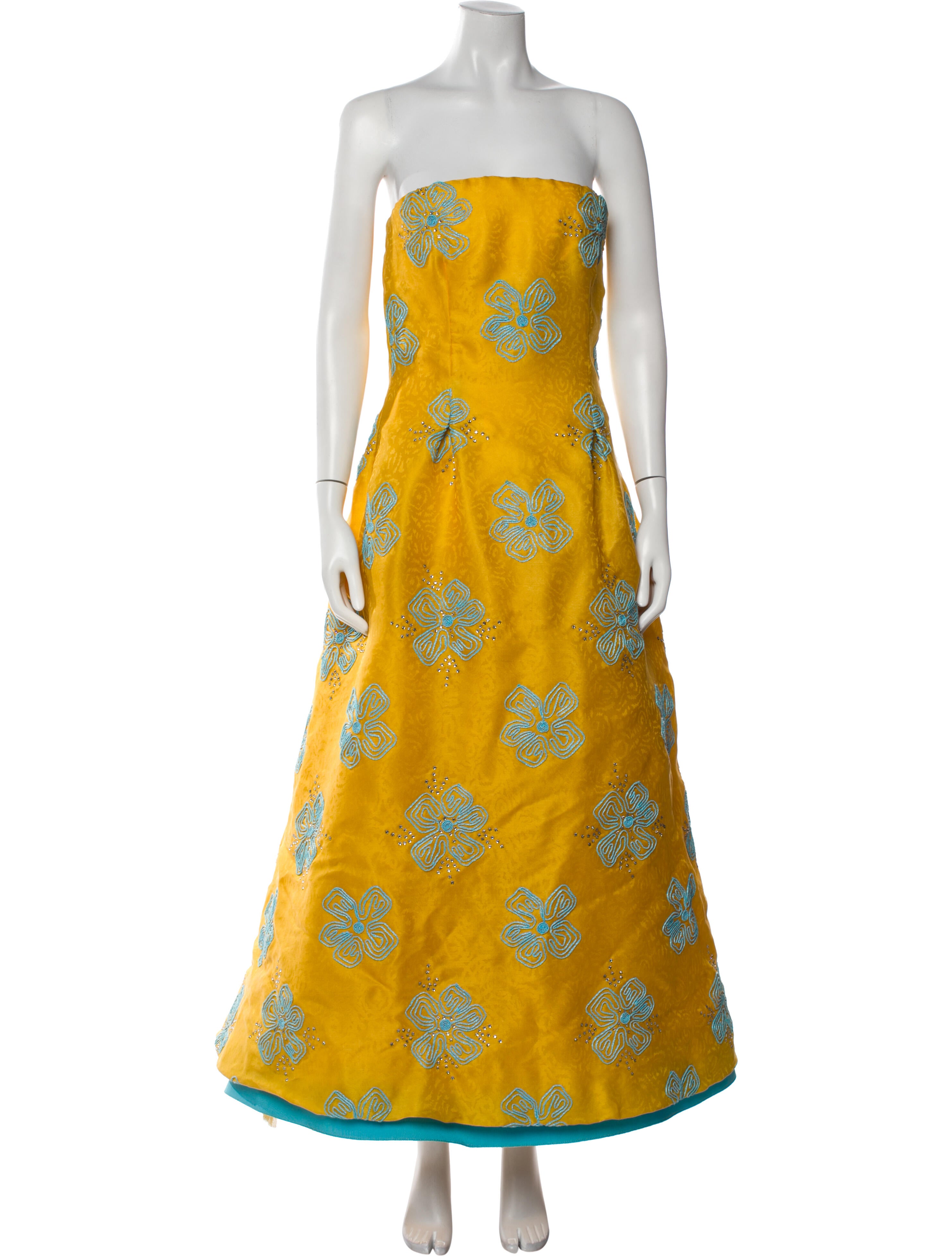 Scaasi Boutique Floral Print Long Dress