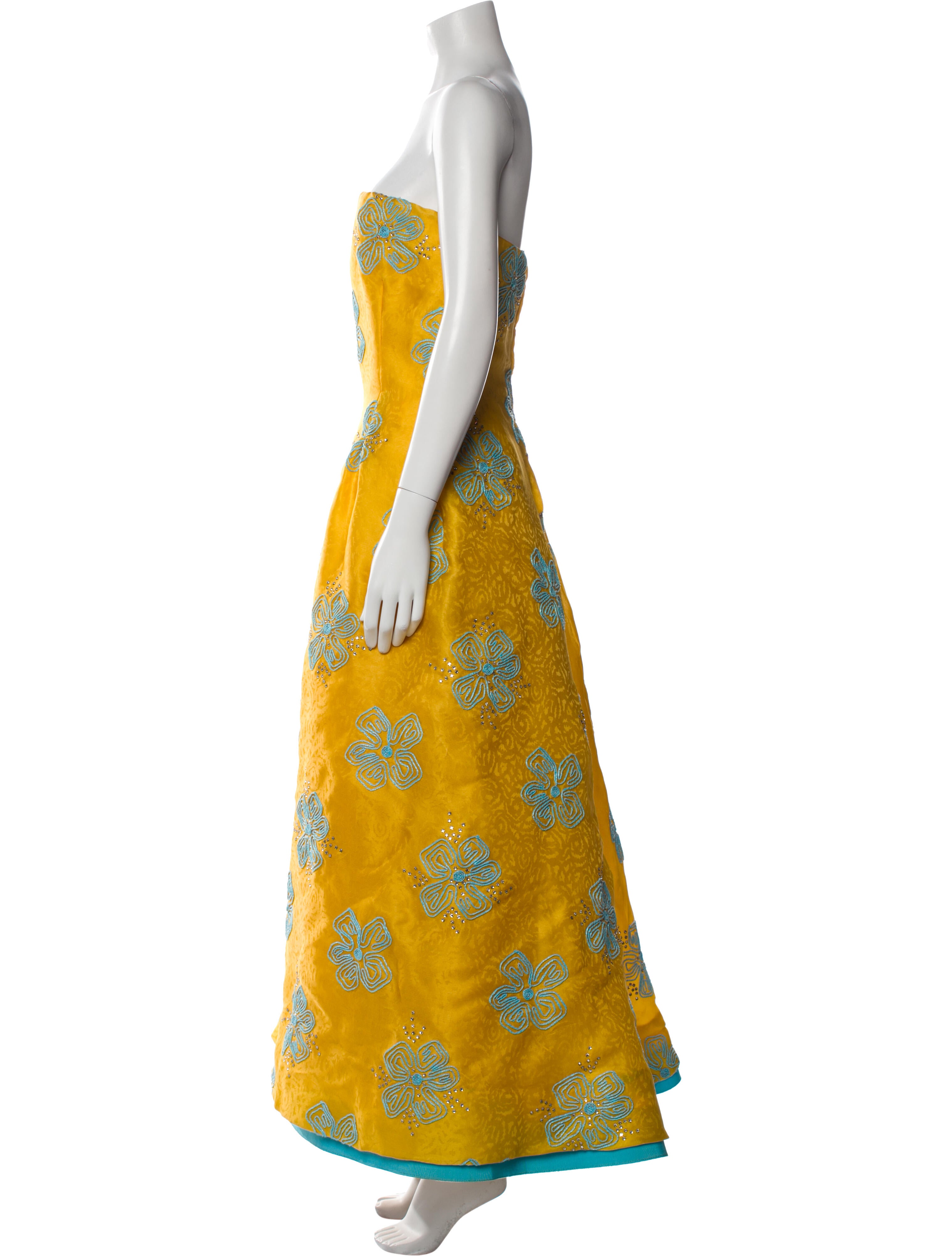 Scaasi Boutique Floral Print Long Dress