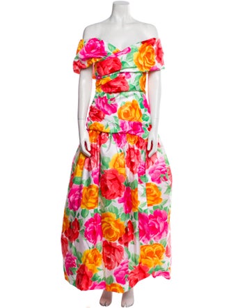 Scaasi Boutique Floral Print Long Dress