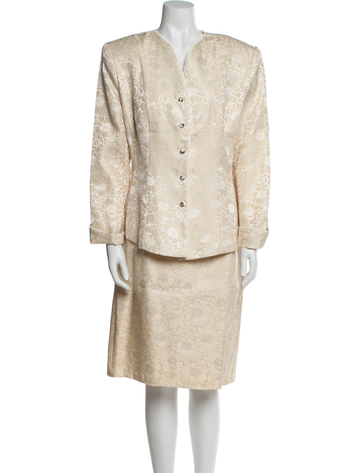 Scaasi Boutique Floral Print Crystal Embellishments Skirt Set