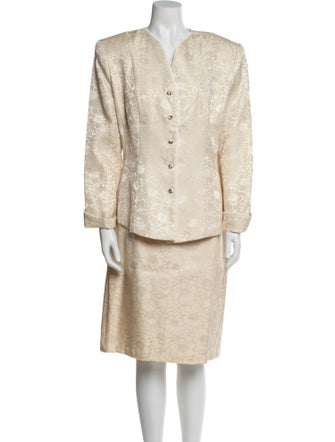 Scaasi Boutique Floral Print Crystal Embellishments Skirt Set