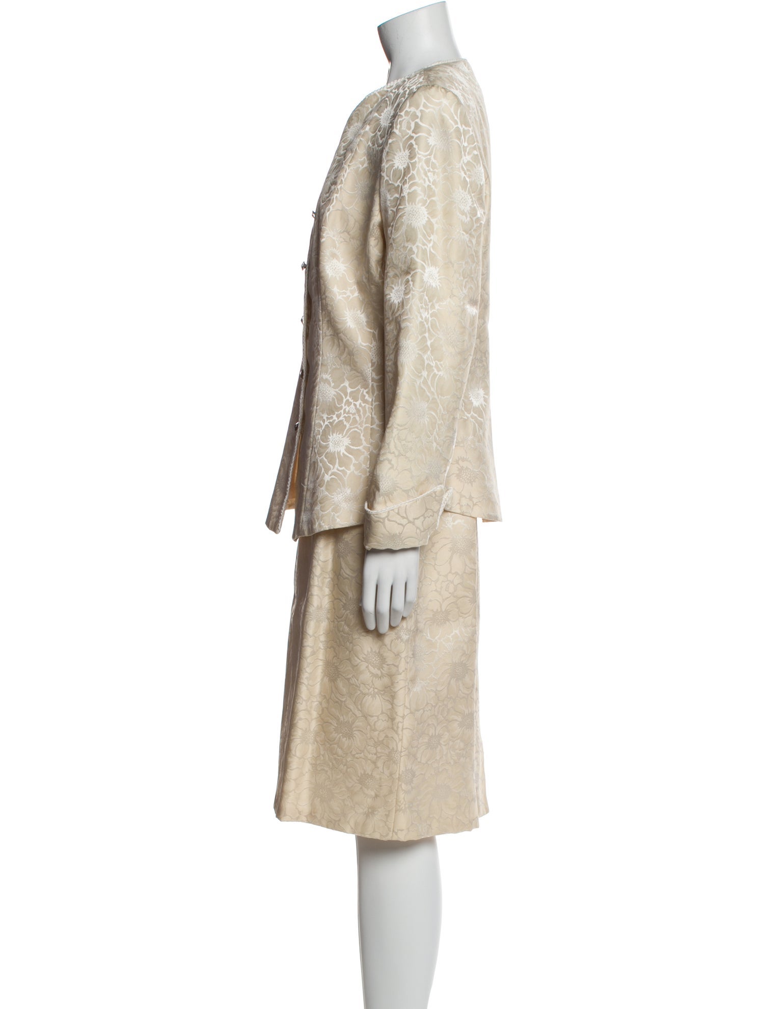 Scaasi Boutique Floral Print Crystal Embellishments Skirt Set