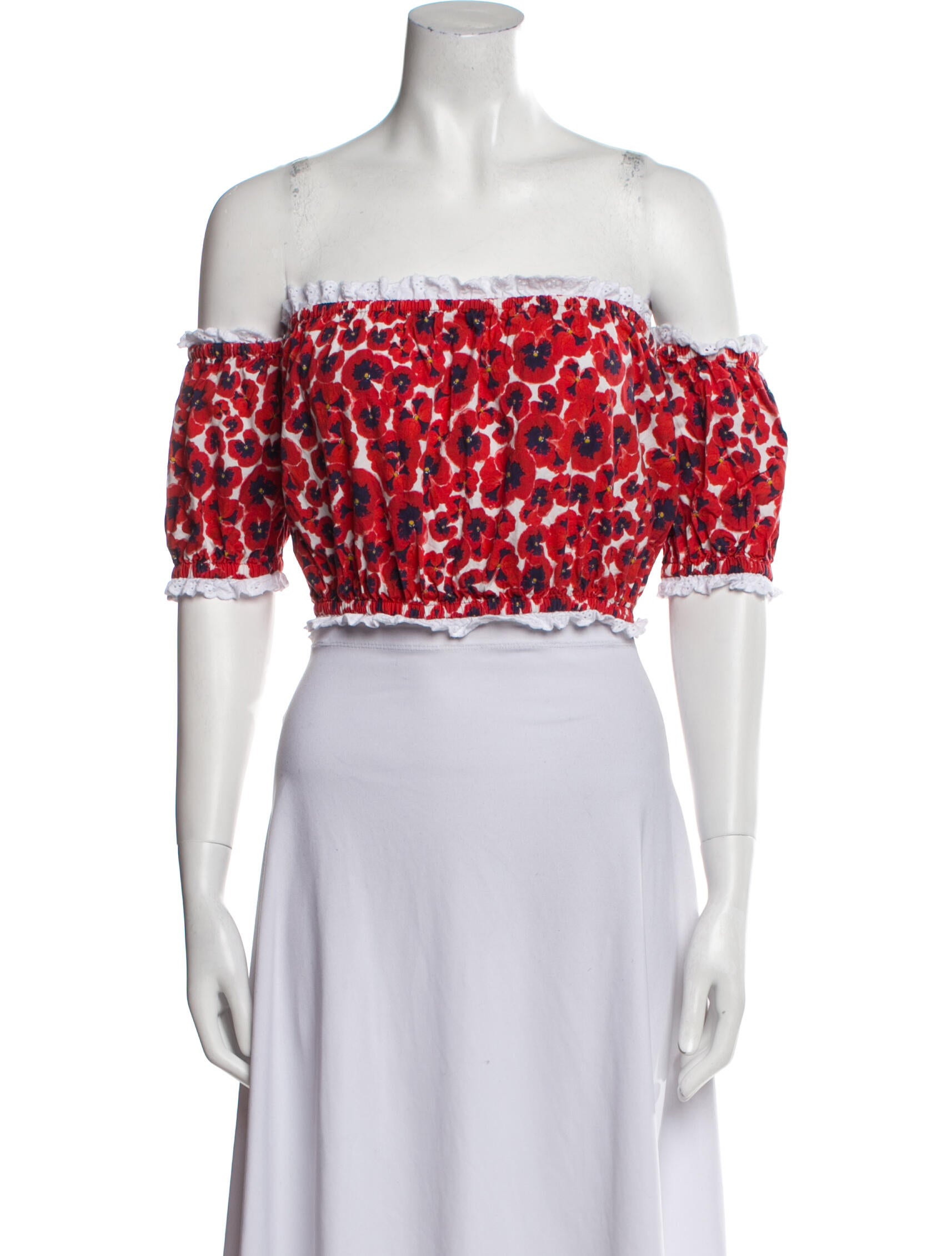 Isolda Floral Print Off-The-Shoulder Crop Top