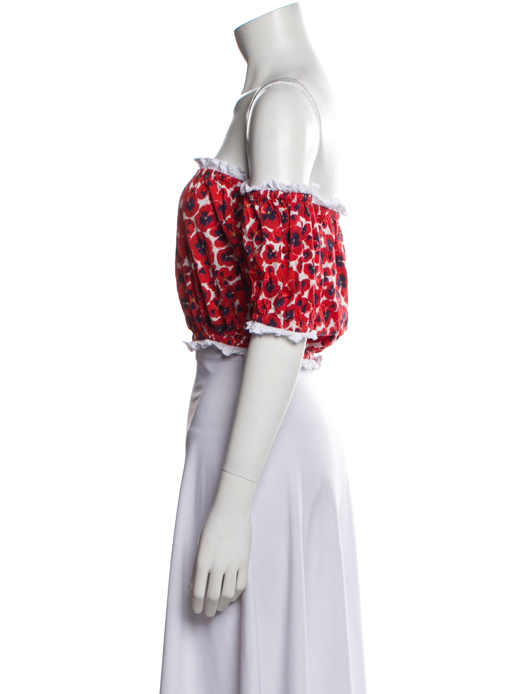 Isolda Floral Print Off-The-Shoulder Crop Top