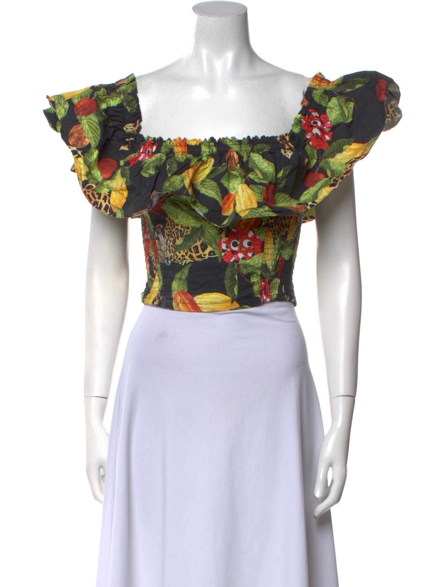 Isolda Floral Print Square Neckline Crop Top