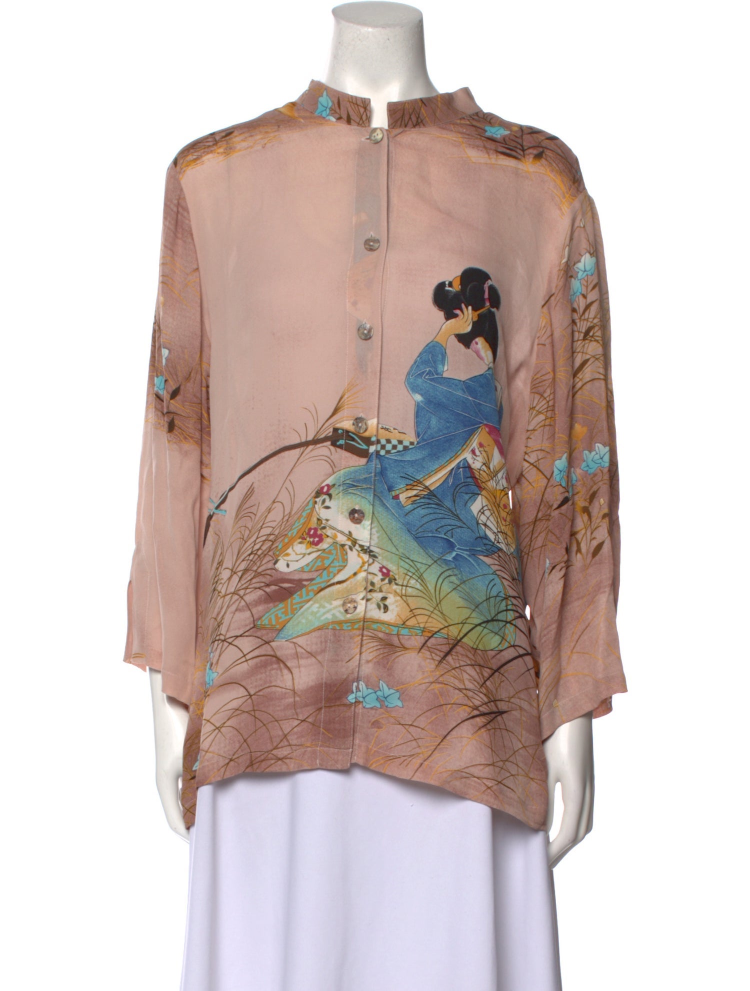 Squeeze De Citron Silk Printed Button-Up Top