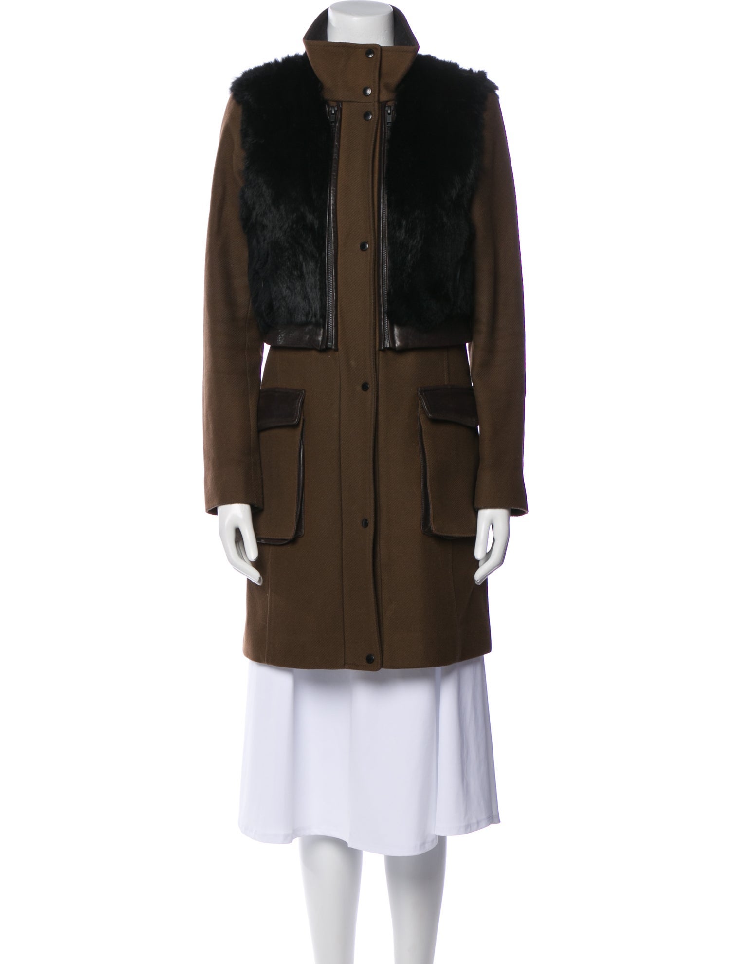 Andrew Marc x Richard Chai Virgin Wool Colorblock Pattern Fur Coat