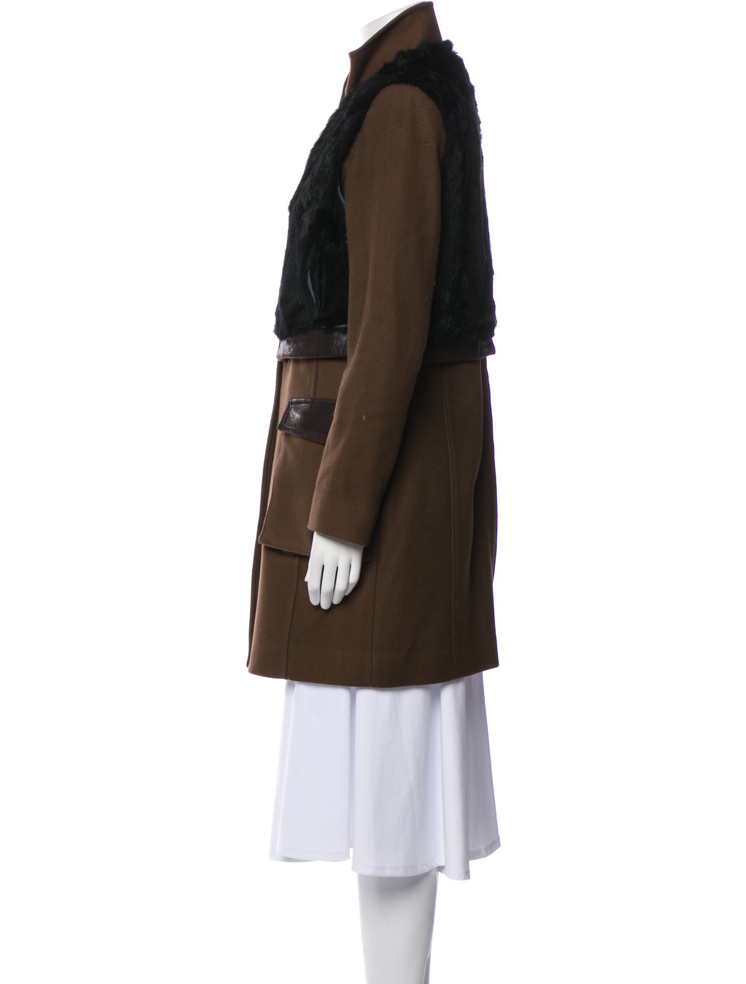 Andrew Marc x Richard Chai Virgin Wool Colorblock Pattern Fur Coat