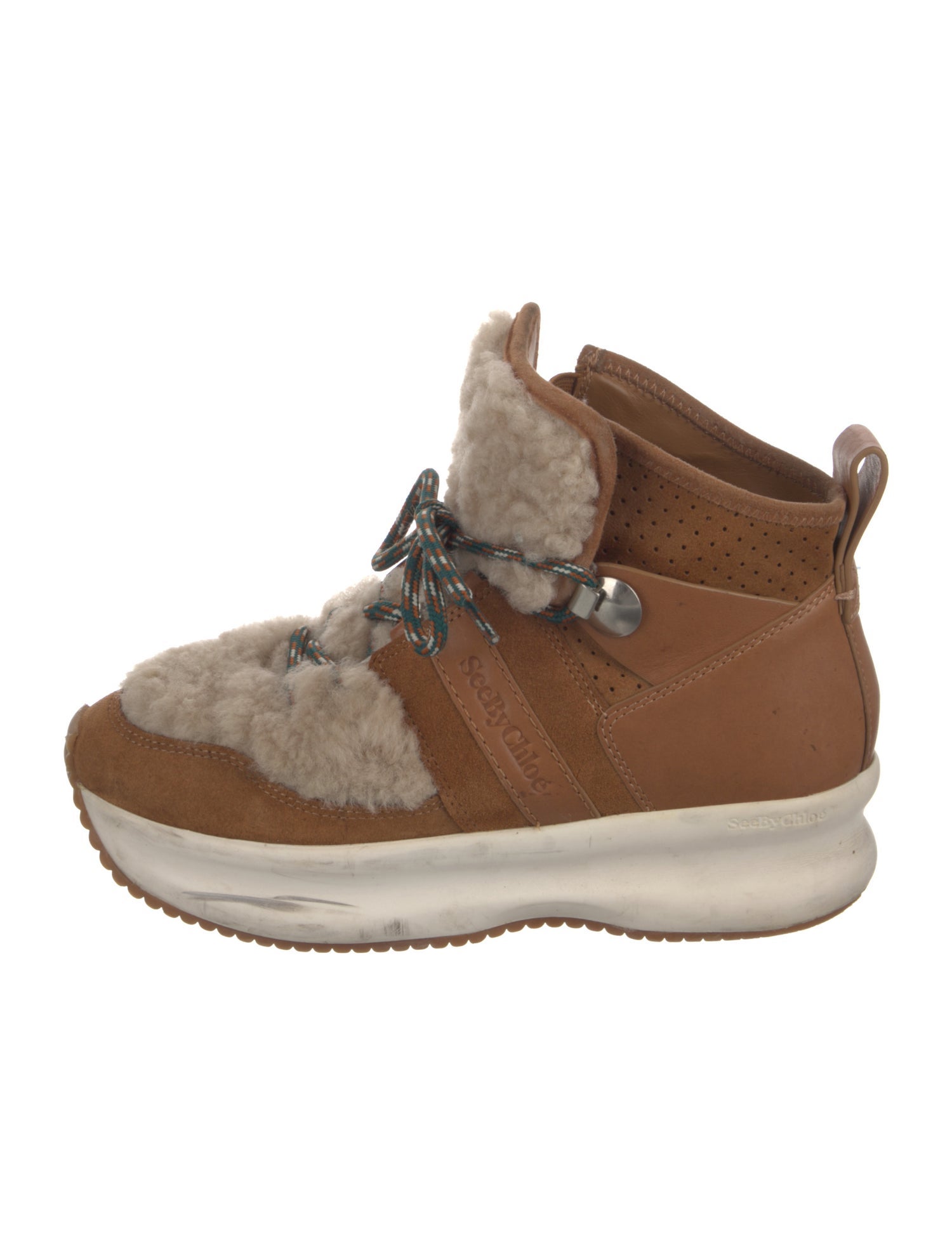 See by Chloé Suede Colorblock Pattern Lace-Up Boots