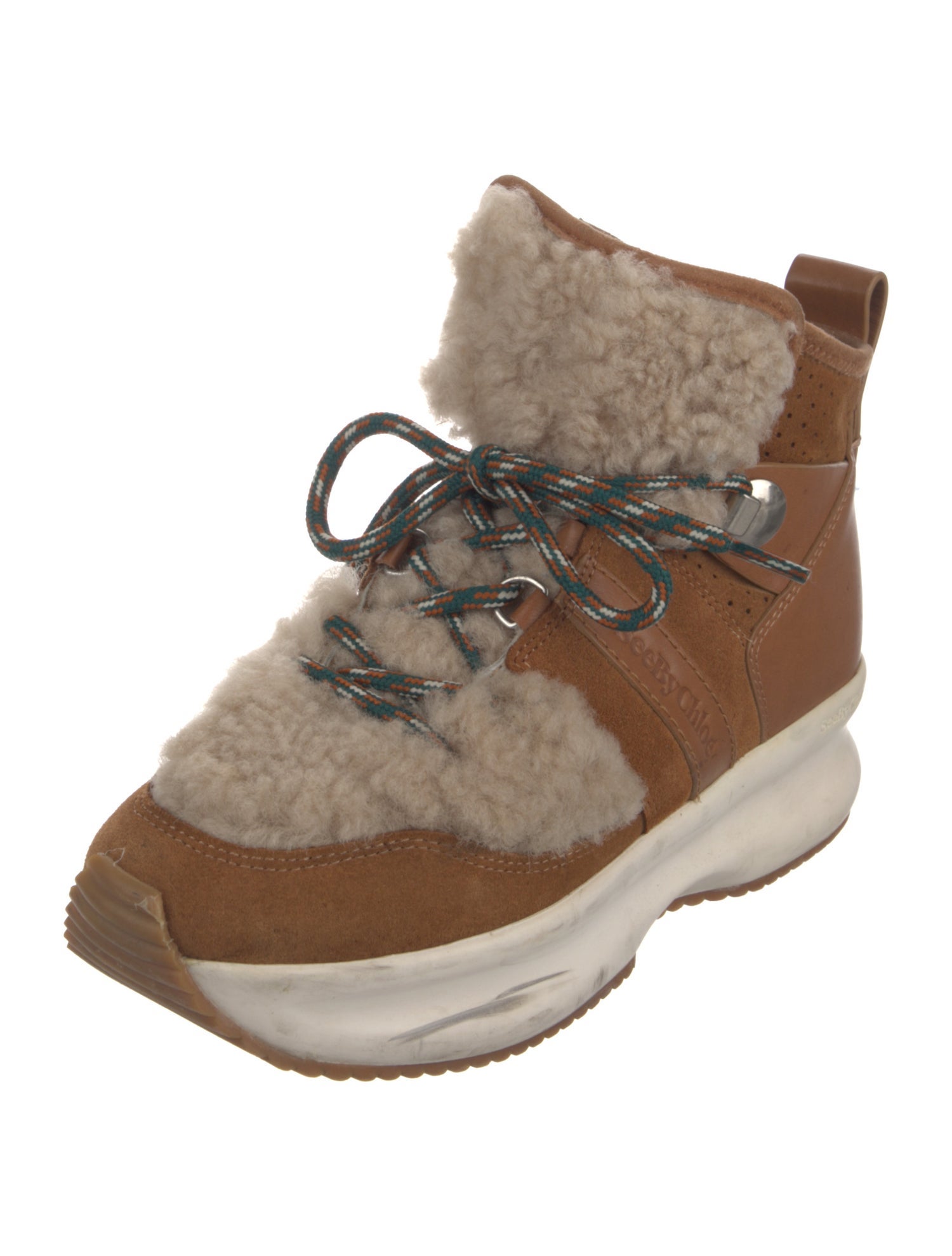 See by Chloé Suede Colorblock Pattern Lace-Up Boots